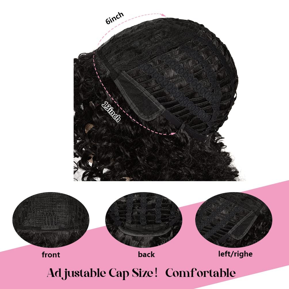 Curly Wigs For Black Women - Brown Mixed Black Synthetic Hair African American Full Kinky Curly Afro Wig With Bangs