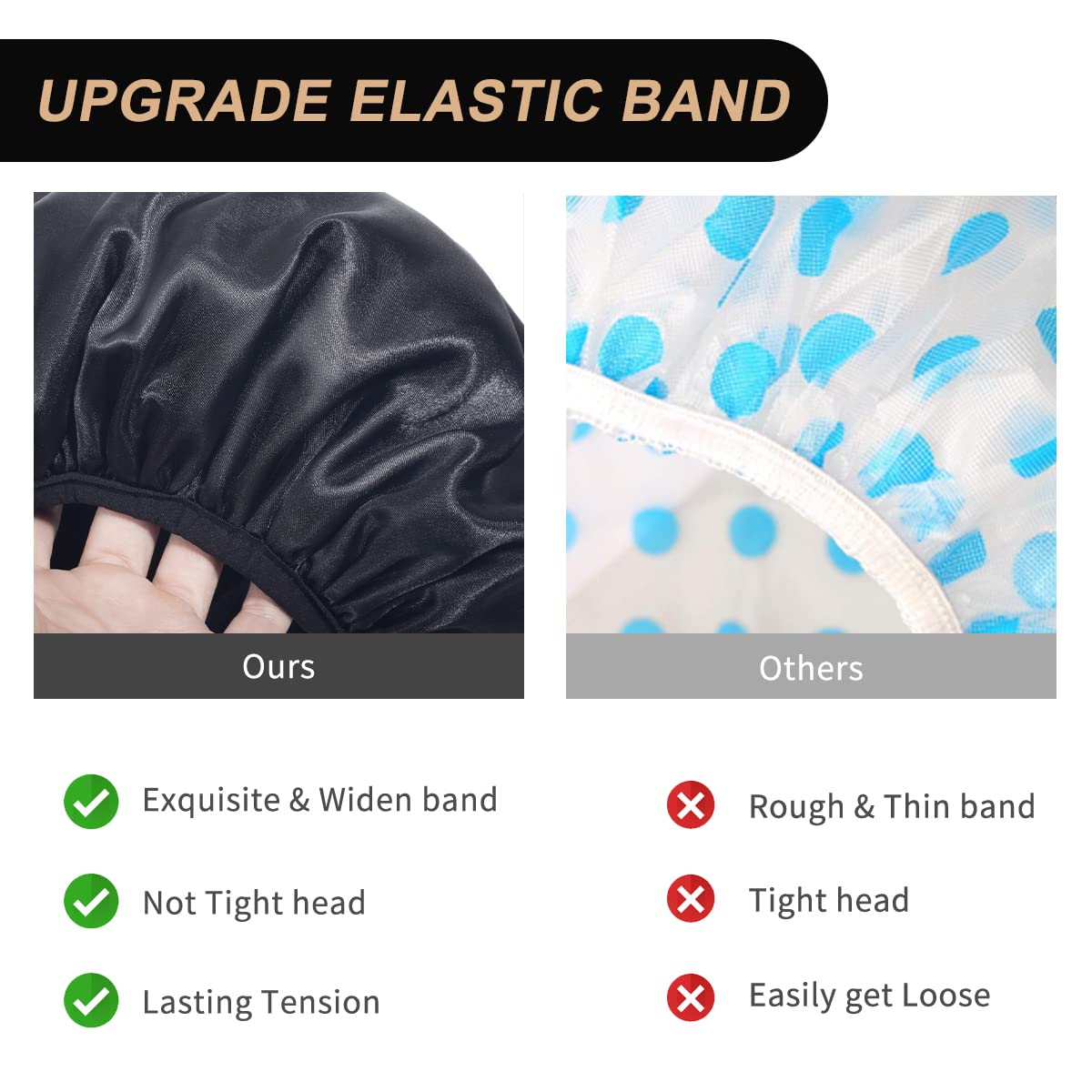 Aquior Shower Cap, Extra Large Shower Cap For Men, Satin Eva Double Layer Waterproof Reusable Hair Cap For Women Long Hair(All B