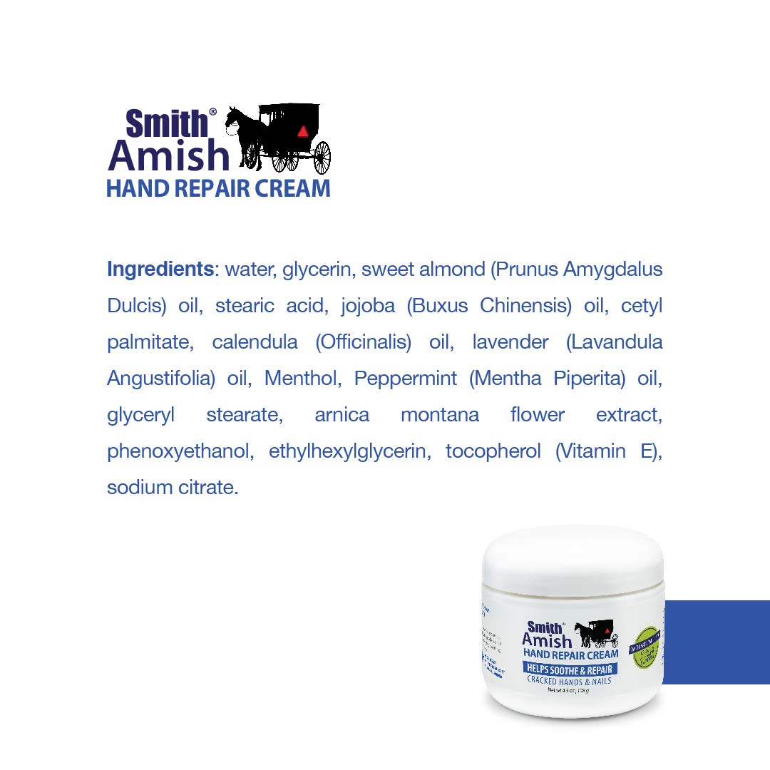 Smith Amish Hand Repair Cream & Organic Peppermint Lip Balm, 4.5 oz Jar + 2.25 oz Pack of 2, Perfect for Dry Skin Relief