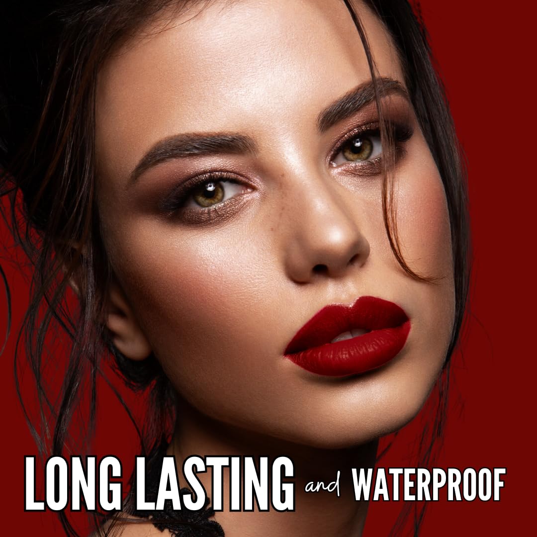 Red Lipstick & Liner Set | Matte Liquid Long-Lasting Waterproof | Full Coverage, No Smudge | Red