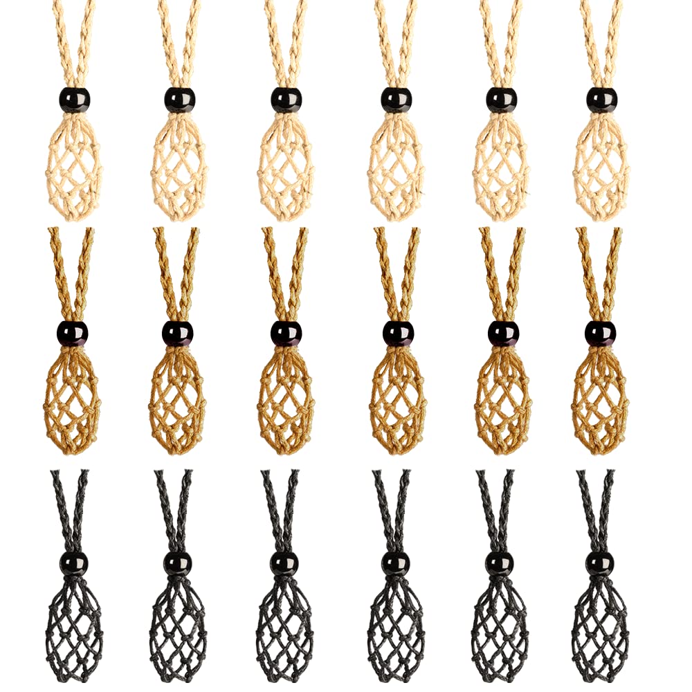 VNVETYTO 18 PCS Crystal Cage Necklace Holder Necklace Cord Empty Stone Holder Replacement Hand-Woven with Adjustable Length (Bla