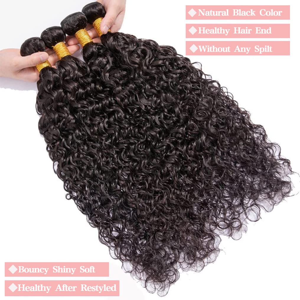Human Hair Bundles Water Wave 4 Bundles 10 12 14 16 Inch 10A Brazilian Virgin Deep Curly Bundles 100% Unprocessed Wet And Wavy B