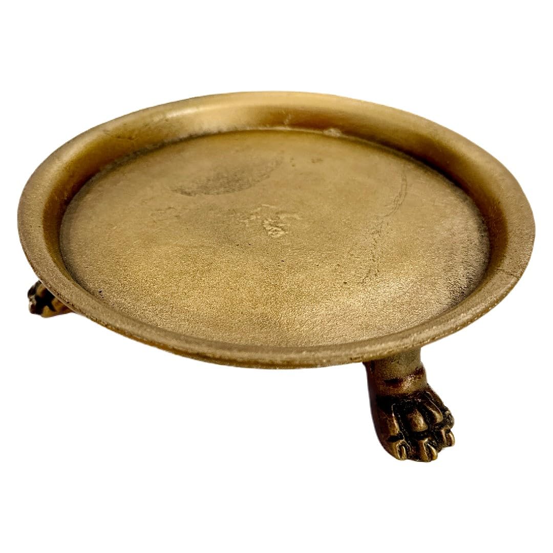 Hapton House 100% Solid Brass Clawfoot Candle Dish - Pedestal Dish - Candle Holder - Jewelry Holder - Perfect for Wax Candles, R