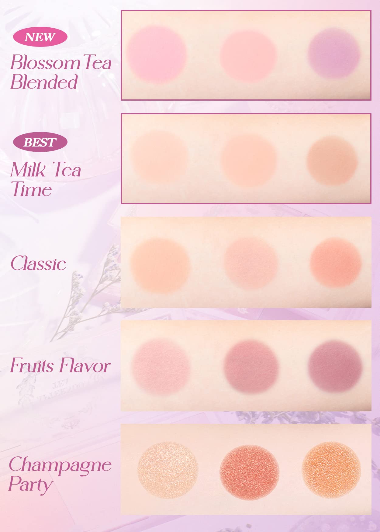I'M Meme Palette - Afternoon Tea Blusher | Blossom Tea Blended, Cool Tone Blush For Cheek, Soft Pink, Peach, Lavender, 3 Shades