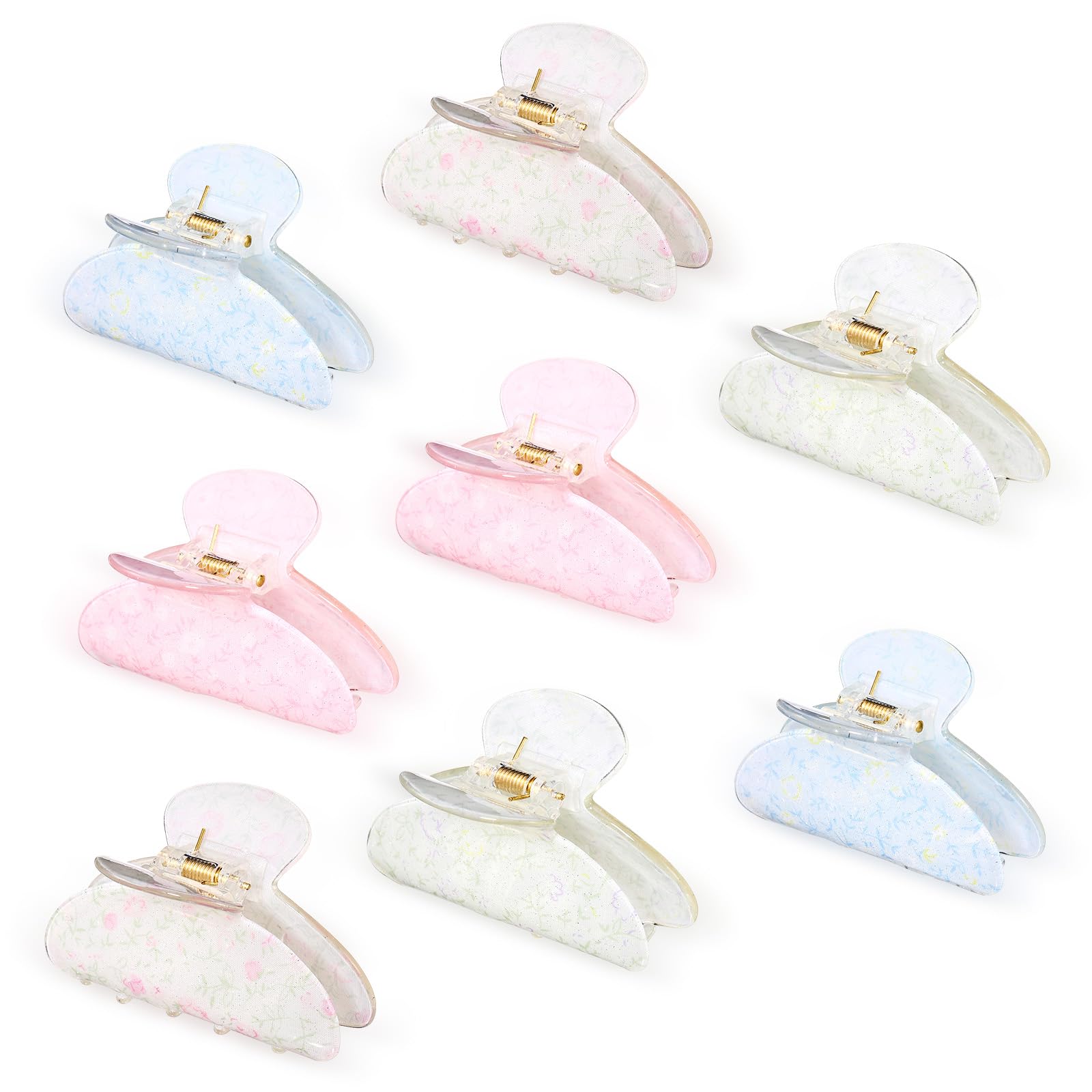 Yuxung 8 Pcs Large Acrylic Hair Claw Clips for Women Non slip Strong Hold Clamps for Thick and Thin Hair(Floral,Elegant Color)