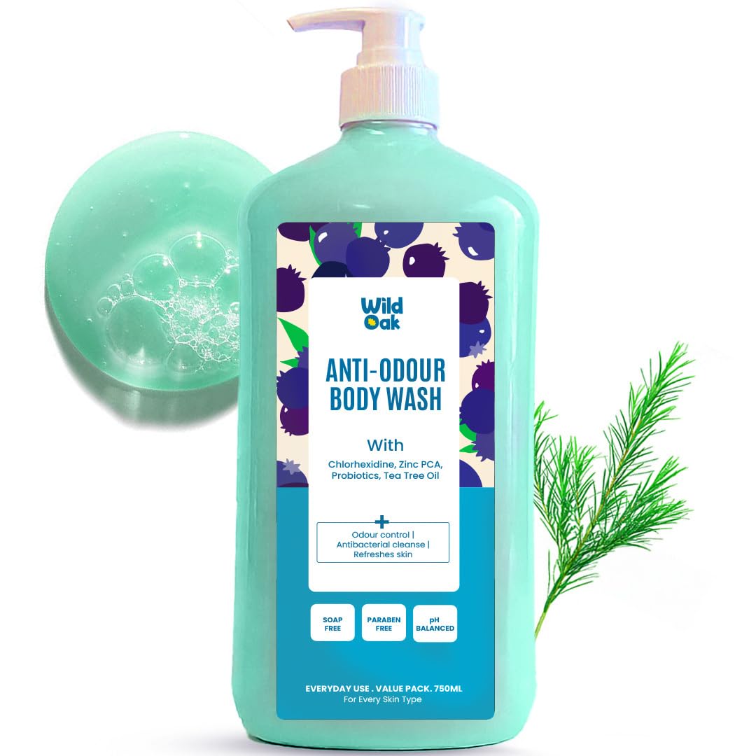 Wildoak AntiOdor Body Wash | 750 Ml | Salicylic Acid + Chlorhexidine + Zinc Pca  Fights Odor Causing Bacteria | Peppermint + M