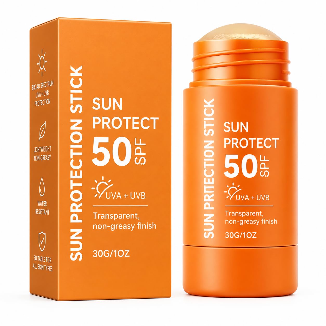 Sun Protection Stick SPF 50, 30g Transparent Sunscreen Balm Stick for Face and Body, NonGreasy Finish, Smooth Glide Daily Sun C