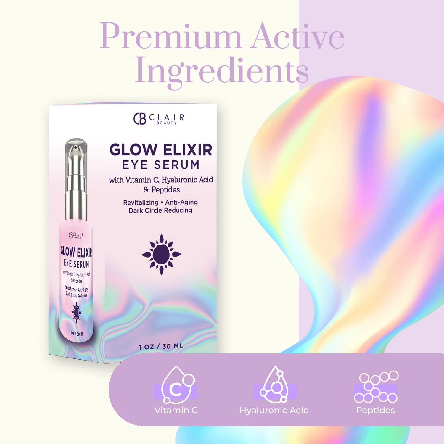 Clear Beauty Vitamin C & Hyaluronic Acid Under Eye Serum - Reduce Eye Bags, Puffiness, Dark Circles & Wrinkles, Lifting Eye Seru