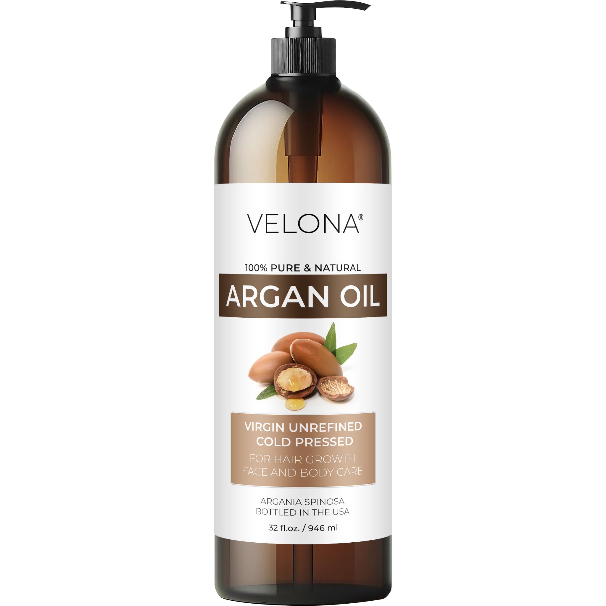 Velona Argan Oil - 32 Fl Oz (With Pump) | 100% Pure And Natural | Morocco Oil | Stimulate Hair Growth, Skin, Body And Face Care