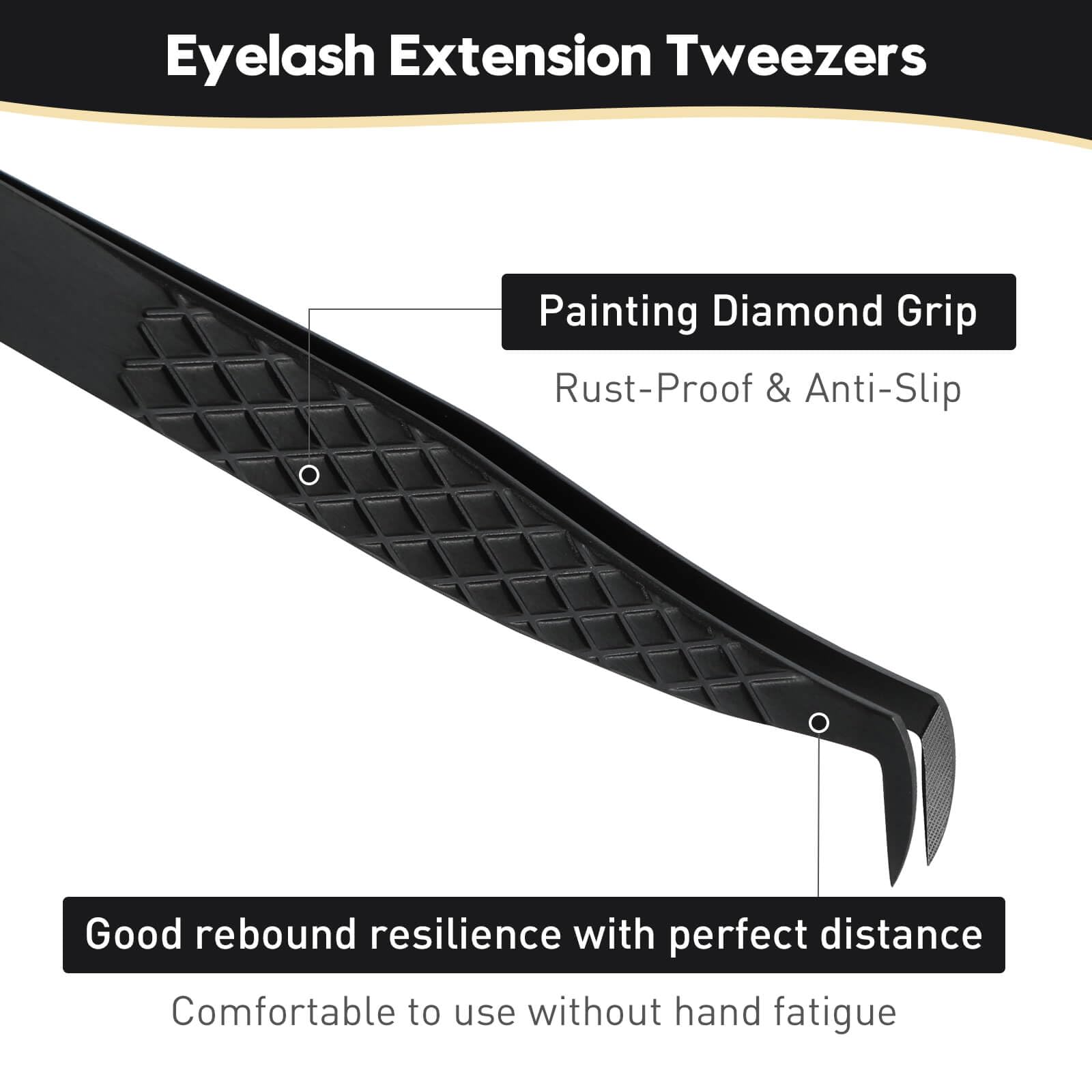 Ms.Queen Tweezers for Eyelash Extensions, Professional Microfiber Tip Boot Tweezers for Mega Volume Lash Extensions,Black