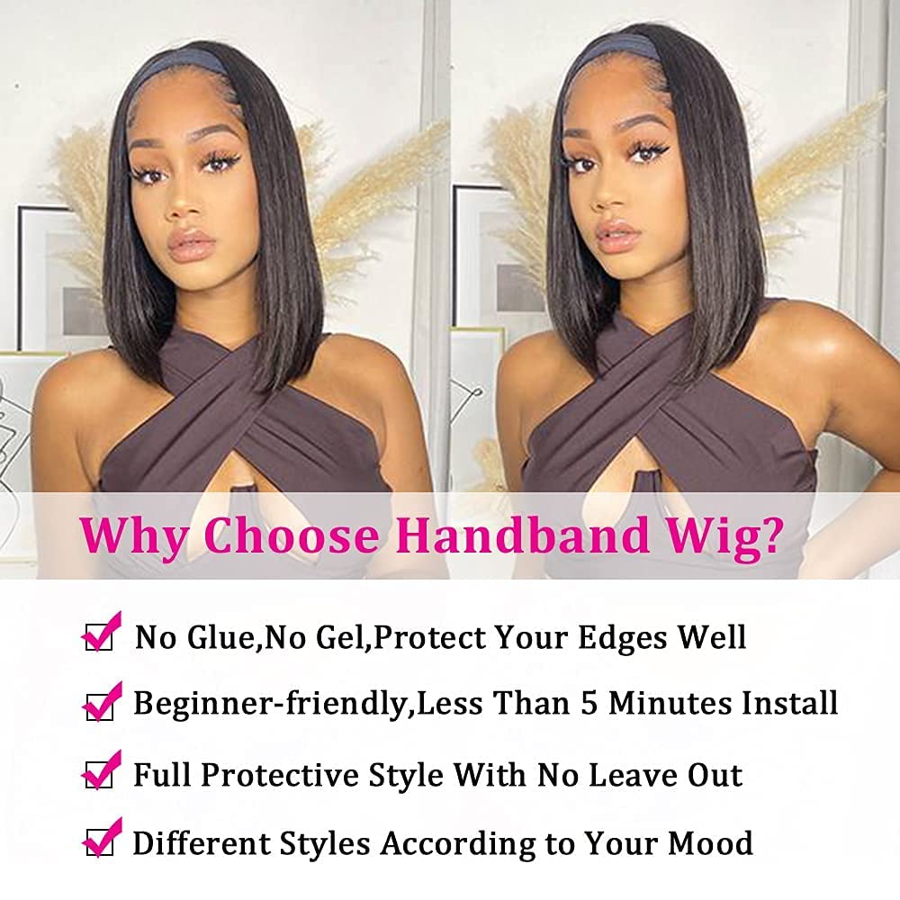 Aisi Bob Headband Wig Human Hair Short Straight Headband Wigs Remy Hair Easy Wear And Go Glueless Wigs Bob Headband Wigs For Wom