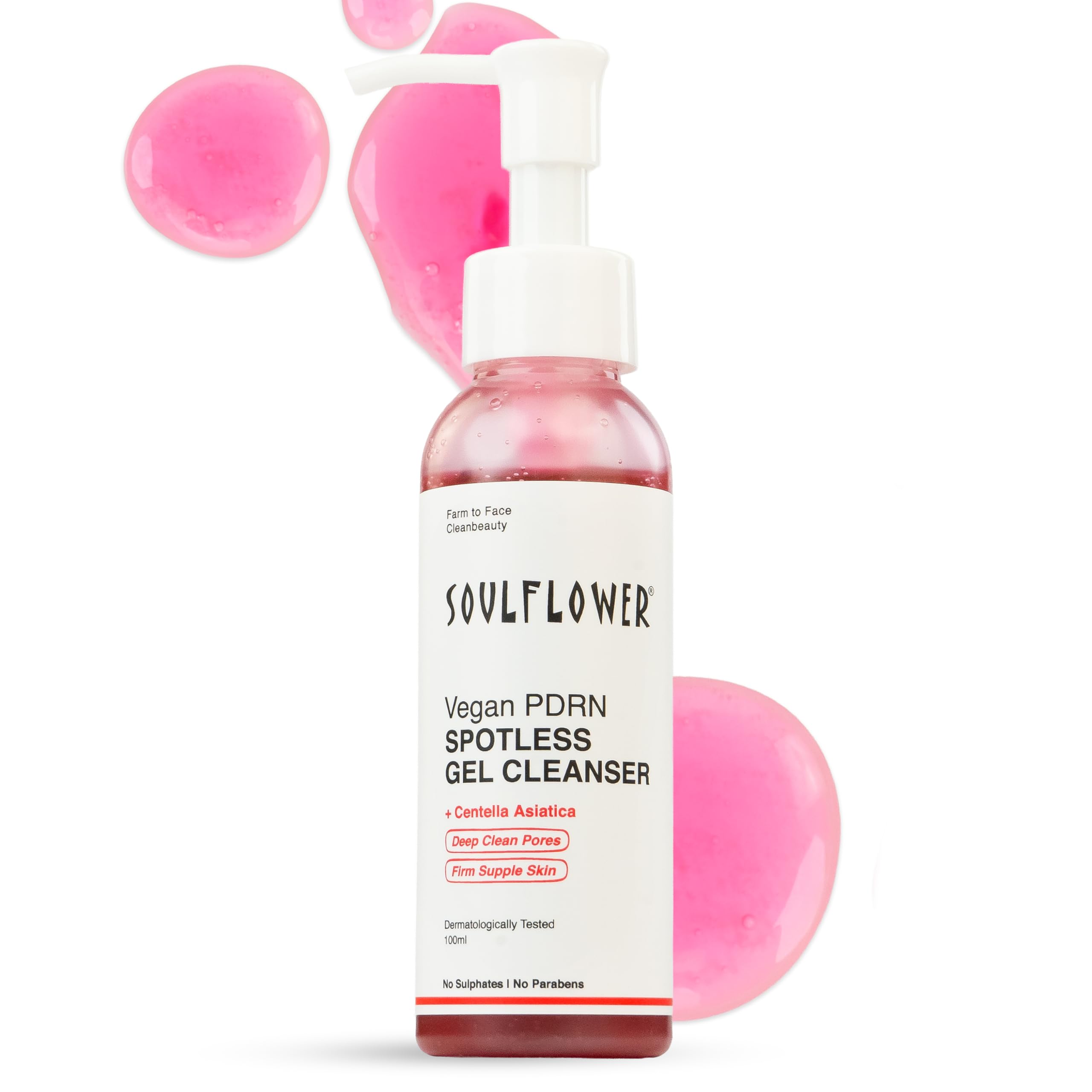 Soulflower Vegan Pdrn Face Wash, Spotless Gentle Gel Cleanser For Men & Women|Dermatologically Tested, Deep Cleans Pores, Fades 