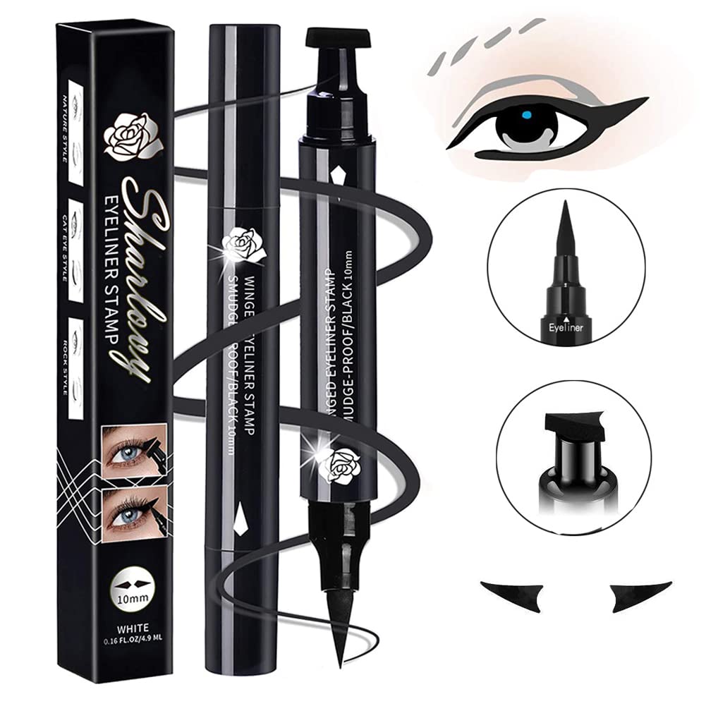 Bonniestore Winged Eyeliner Stamp 2 Pack,Dual-Ended Eyeliner Stamp For Perfect Wing Cat Eyes,Long Lasting Liquid Eyeliner Pen Wa