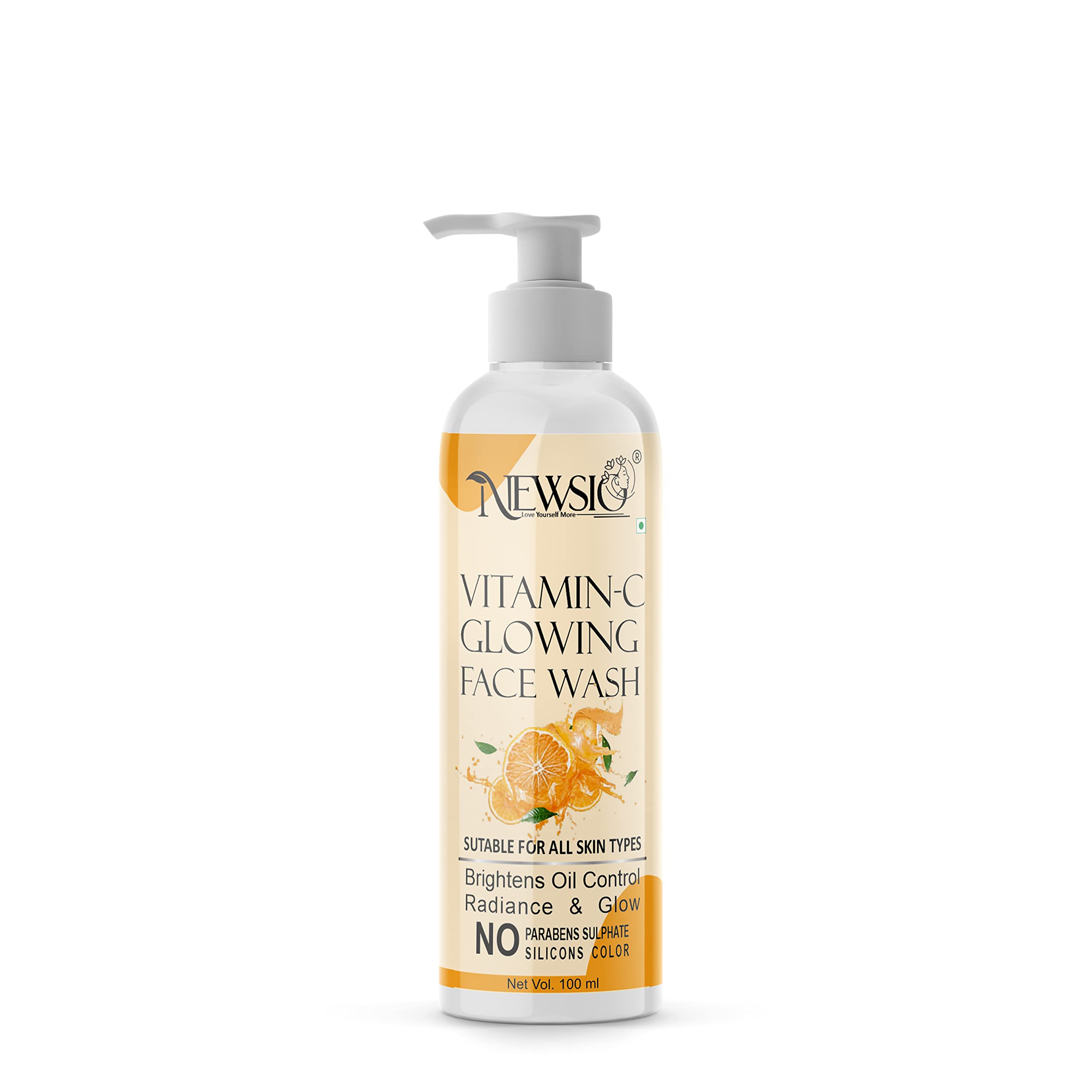Newsio Brightening Vitamin C Face Wash | All Skin Types | Glowing Bright Skin | Refreshing | Paraben & Sulphates Free | Face Was