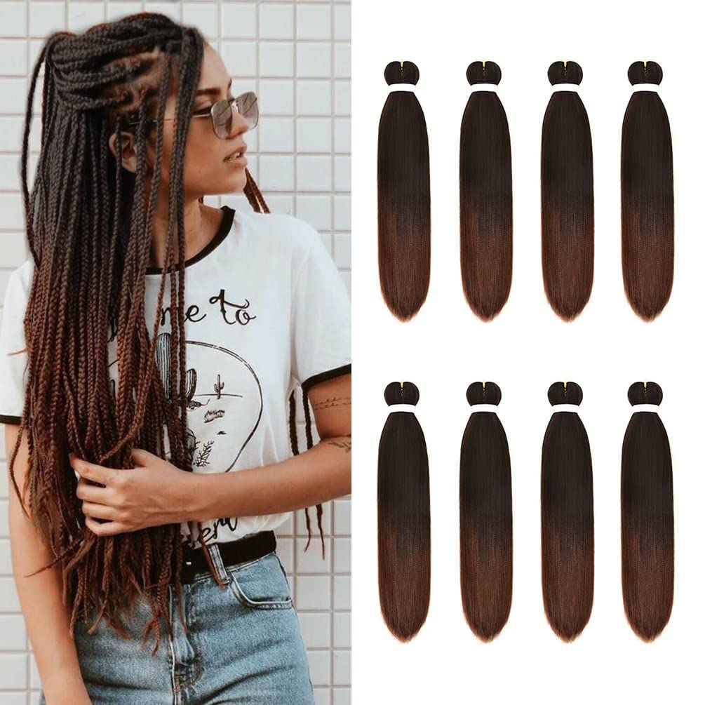 8 Pack Ombre Braiding Hair Pre Stretched - 20'' 80G/Pack Premium Kanekalon Pre Stretched Braiding Hair Extensions, Professional