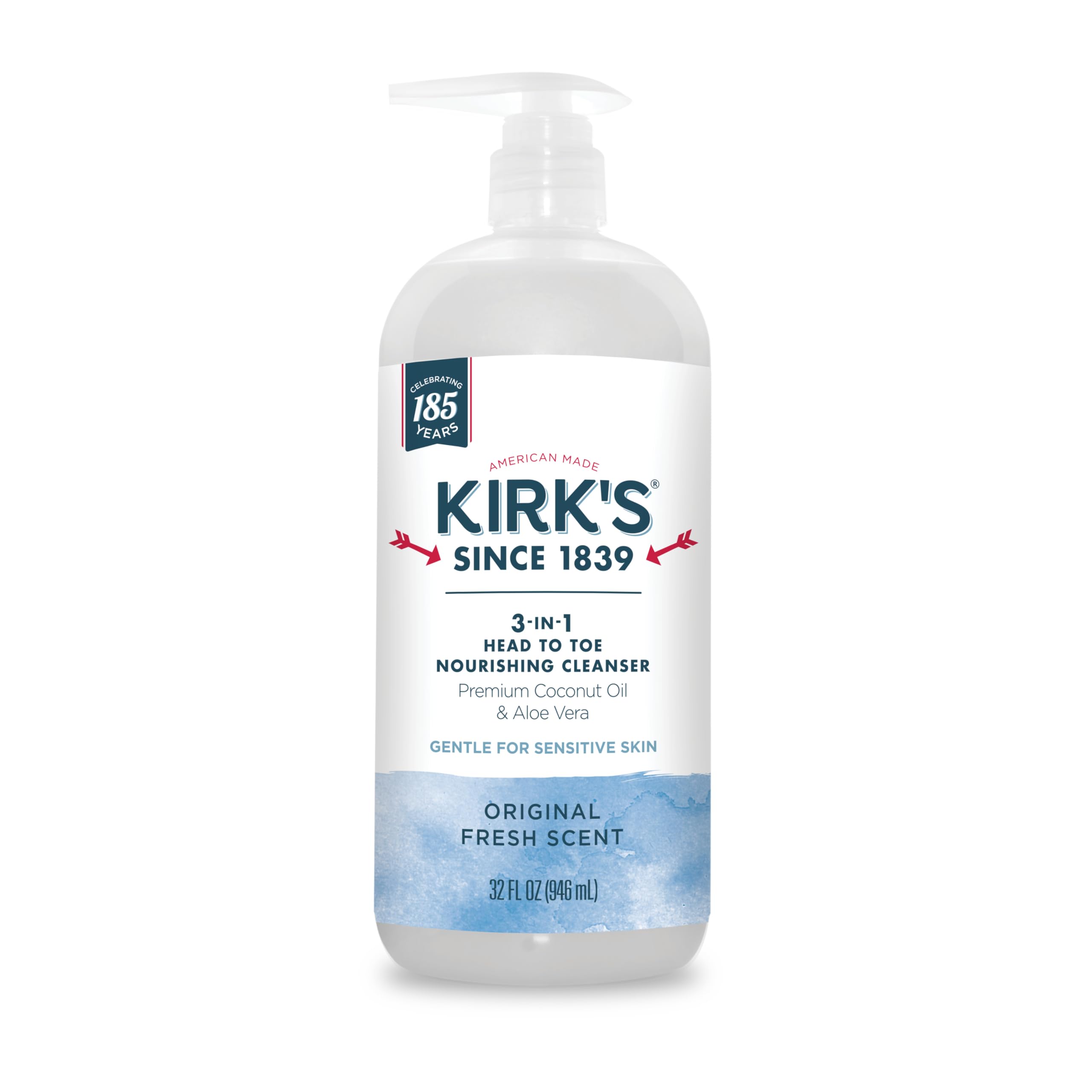 Kirk'S 3-In-1 Castile Liquid Soap Head-To-Toe Natural Shampoo, Face Soap & Body Wash For Men, Women & Children | Coconut Oil + A