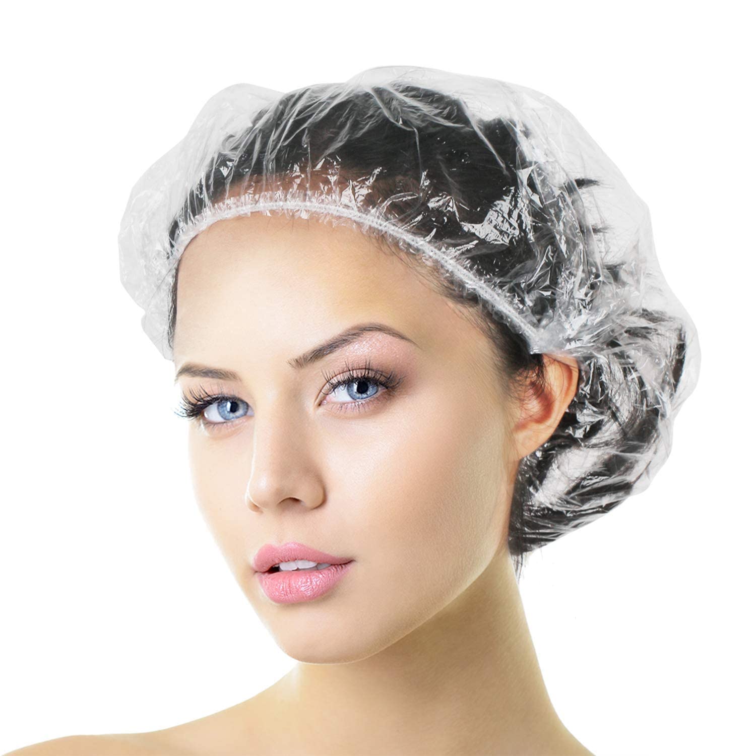 Aquior Shower Cap Disposable,30 Pcs Bath Caps Large Thick Clear Waterproof Plastic Elastic Hair Bath Caps For Women Deep Conditi