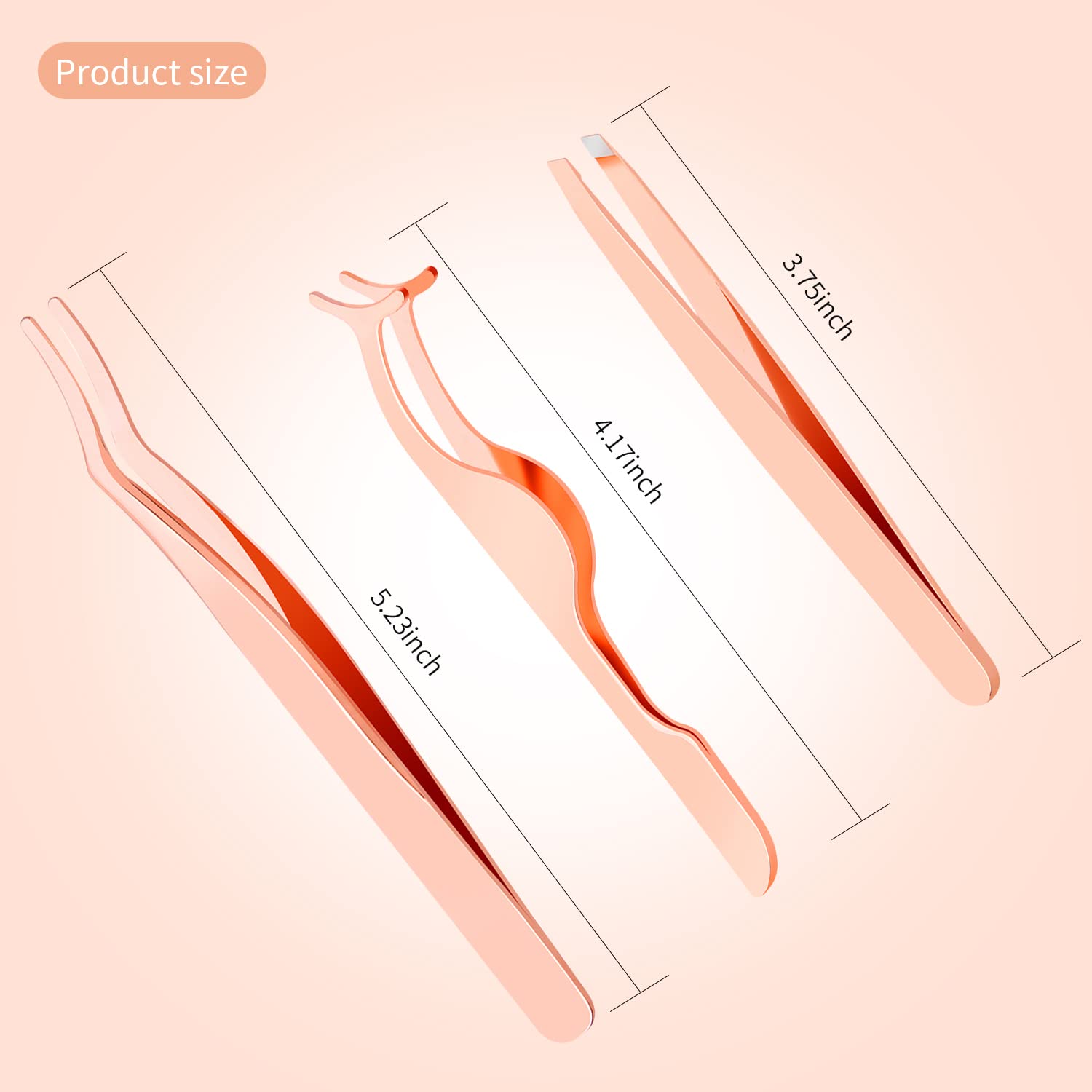 yiwoo 3 Pieces Eyelash Applicator Tool,False Eyelashes Applicator - Eyelashes Curlers - Curved Eyelash Curler(Rose Gold)