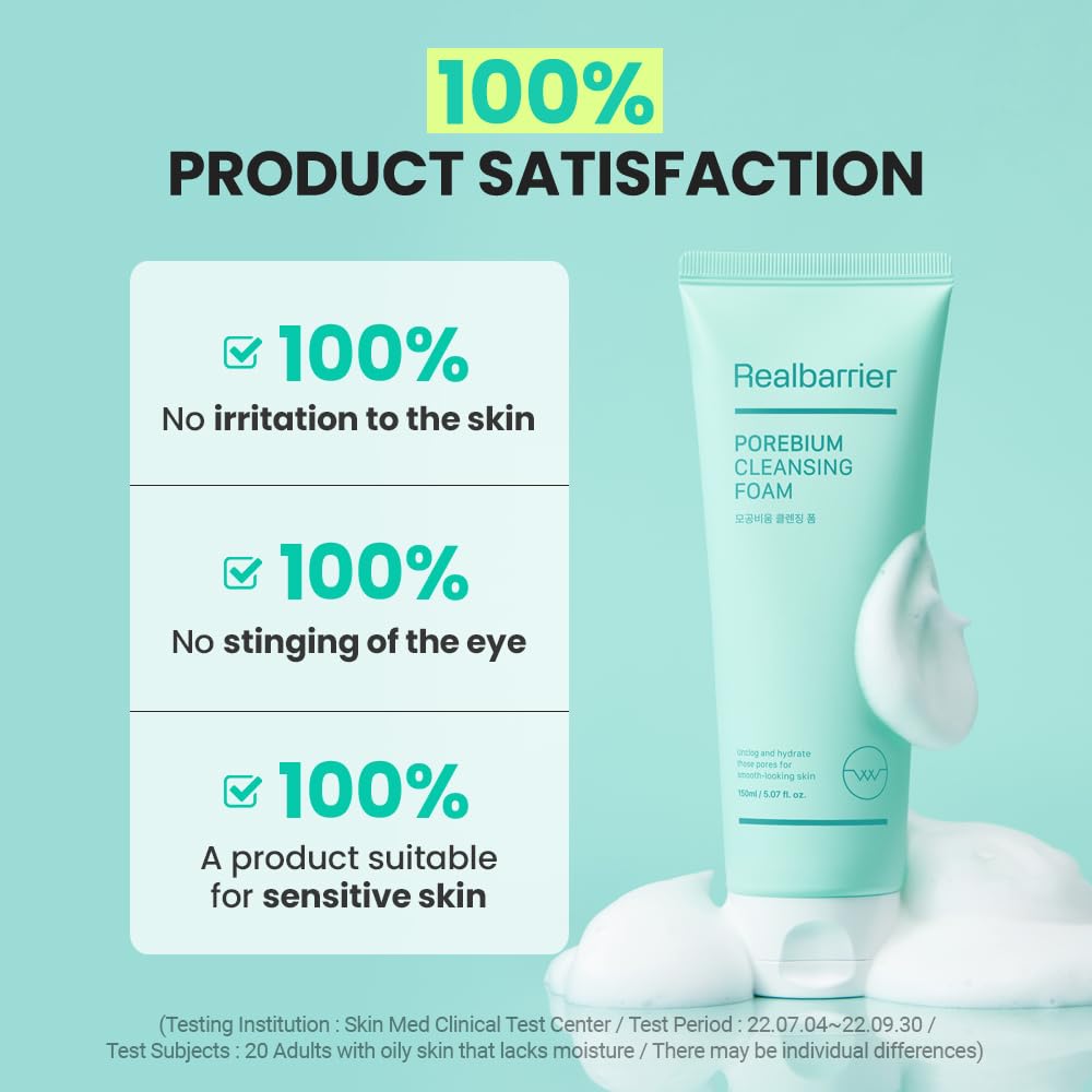 Real Barrier Porebium Cleansing Foam,150ml,5.07 Fl Oz, Rich Dense Bubble Cleanser & Exfoliator for Sensitive Skin, Sebum Oil Con