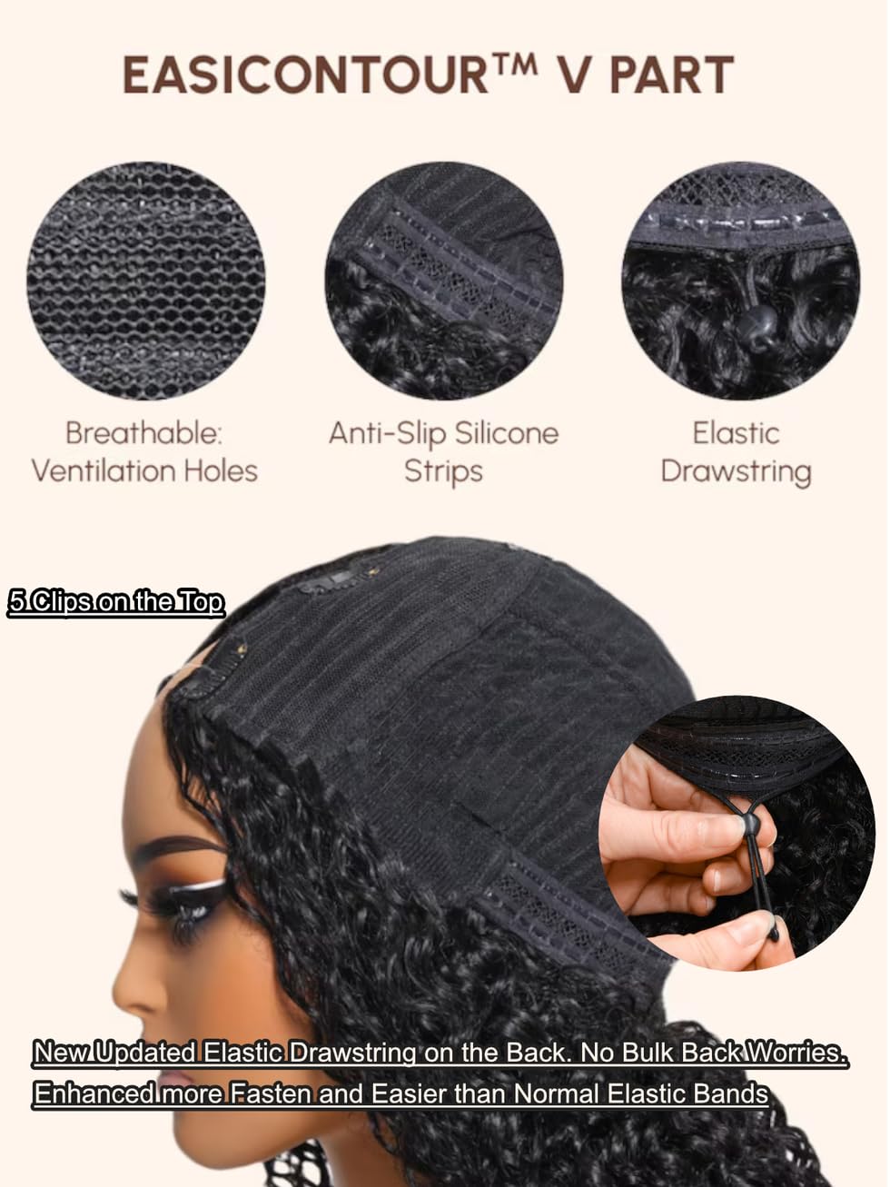 Unice Easicontour Kinky Curly V Part Wigs Human Hair Minimal Leave Out Brazilian Glueless U Part Human Hair Wig Beginner Friendl