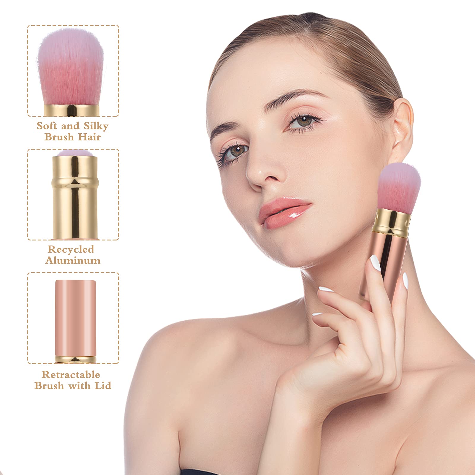 Falliny Retractable Kabuki Makeup Brush, Travel Face Blush Brush, Portable Powder Foundation Sunscreen Brush With Cover For Blus