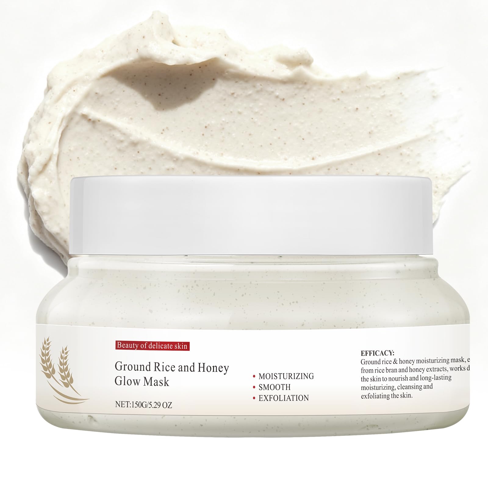 AOPEIBOTO Ground Rice and Honey Glow Face Mask, Face Mask Skincare for Moisturizing, Hydrating, Gentle Exfoliating, 150g/5.29oz