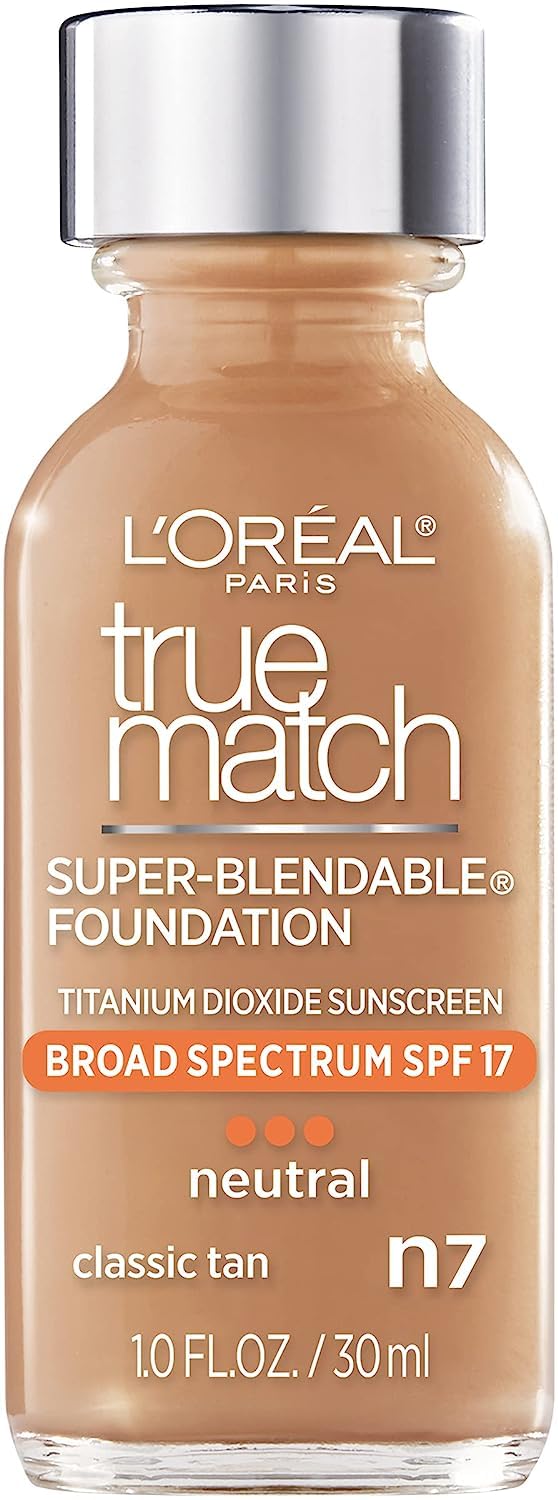 L'Oreal Paris Makeup True Match Super-Blendable Liquid Foundation, Classic Tan N7, 1 Fl Oz,1 Count