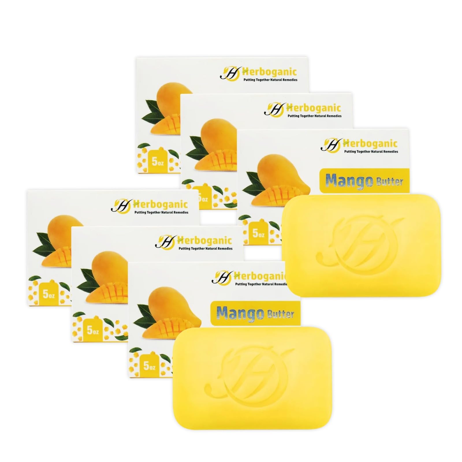 HERBOGANIC Mango Butter Herbal Soap | Pack of 6 of 5oz soap Bar | Ideal for Men and Women, Soothing and Nourishing Soap for Mois