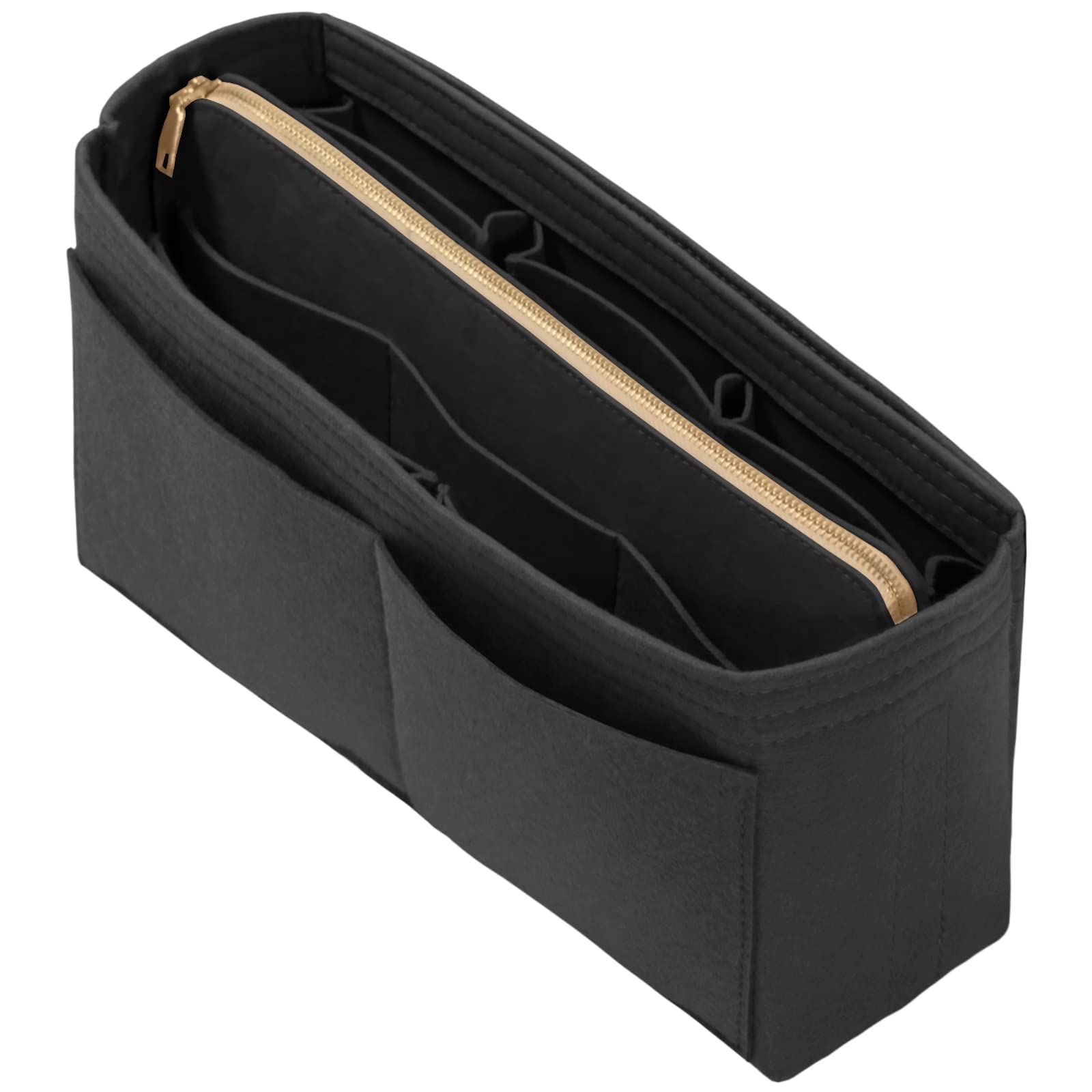 DailyPlus Purse Organizer Insert with Zipper Felt Bag Organizer Handbag Organizer Insert Bag in Bag Organizer with Key Chain for Tote Purse Bag Black Slender-Large