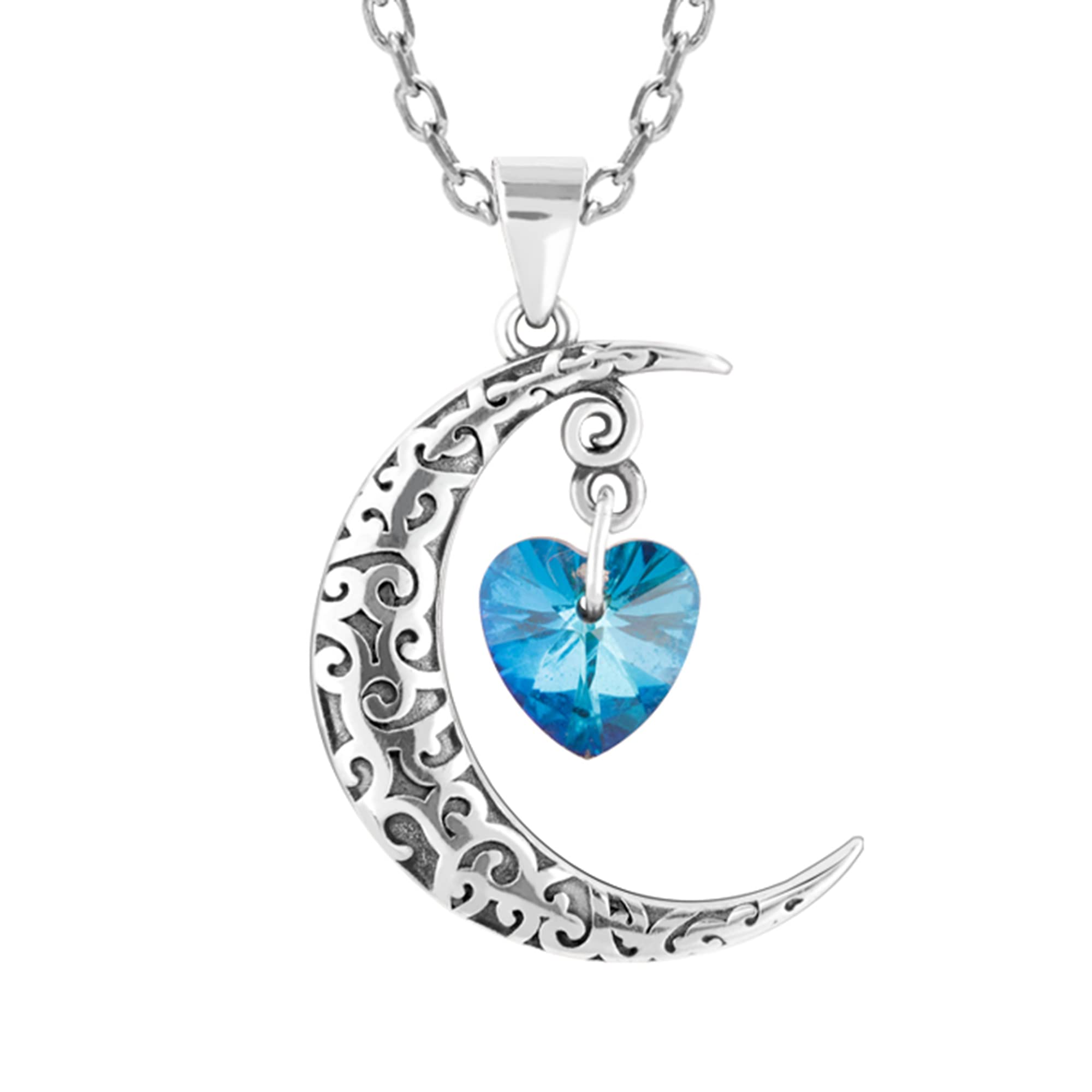 Giva 925 Silver Oxidised Silver Moon Heart Pendant With Link Chain | Gifts For Girlfriend, Gifts For Women And Girls |With Certi