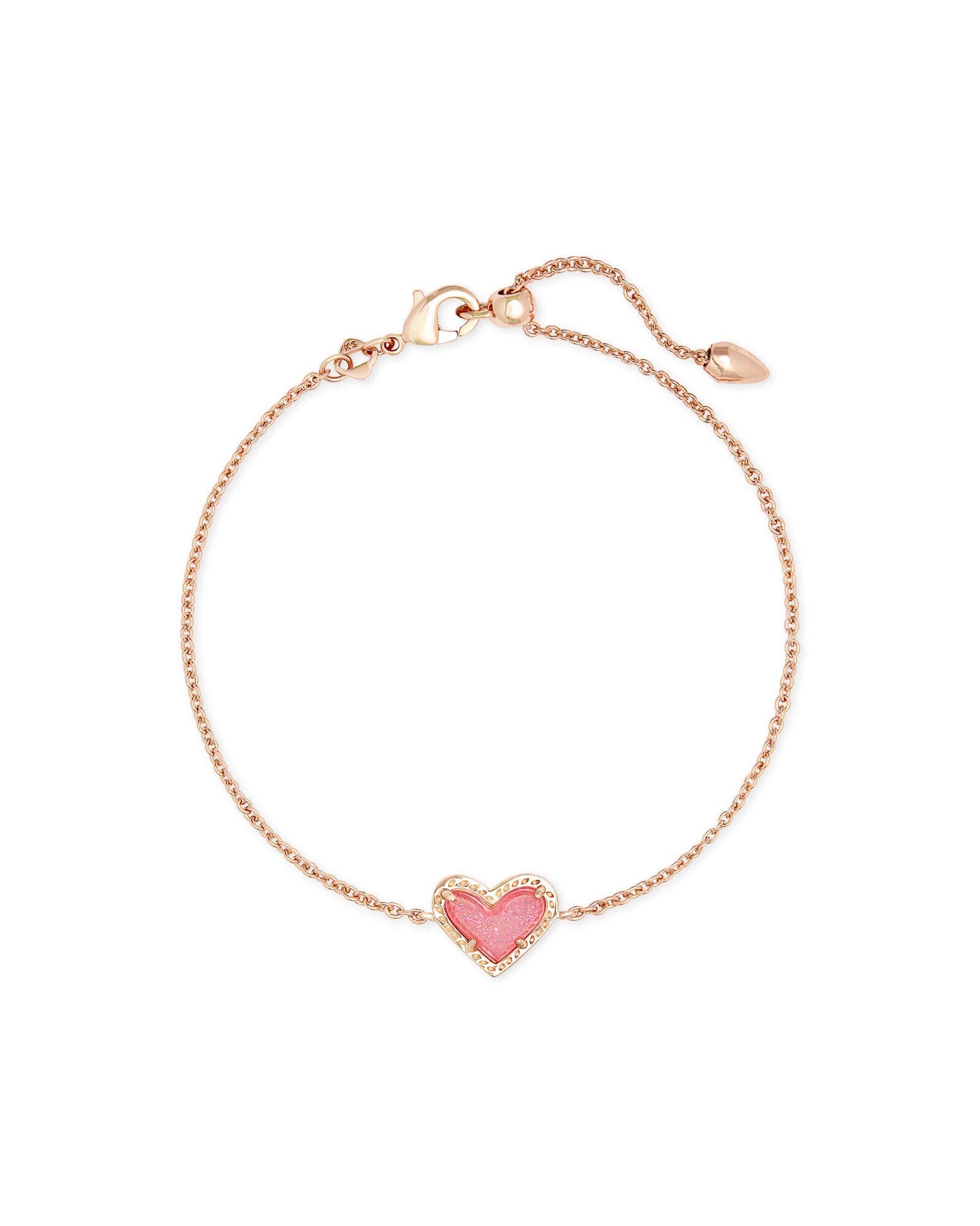 Kendra Scott Ari Heart Link Chain Bracelet for Women, Fashion Jewelry, 14k Rose Gold-Plated, Pink Drusy