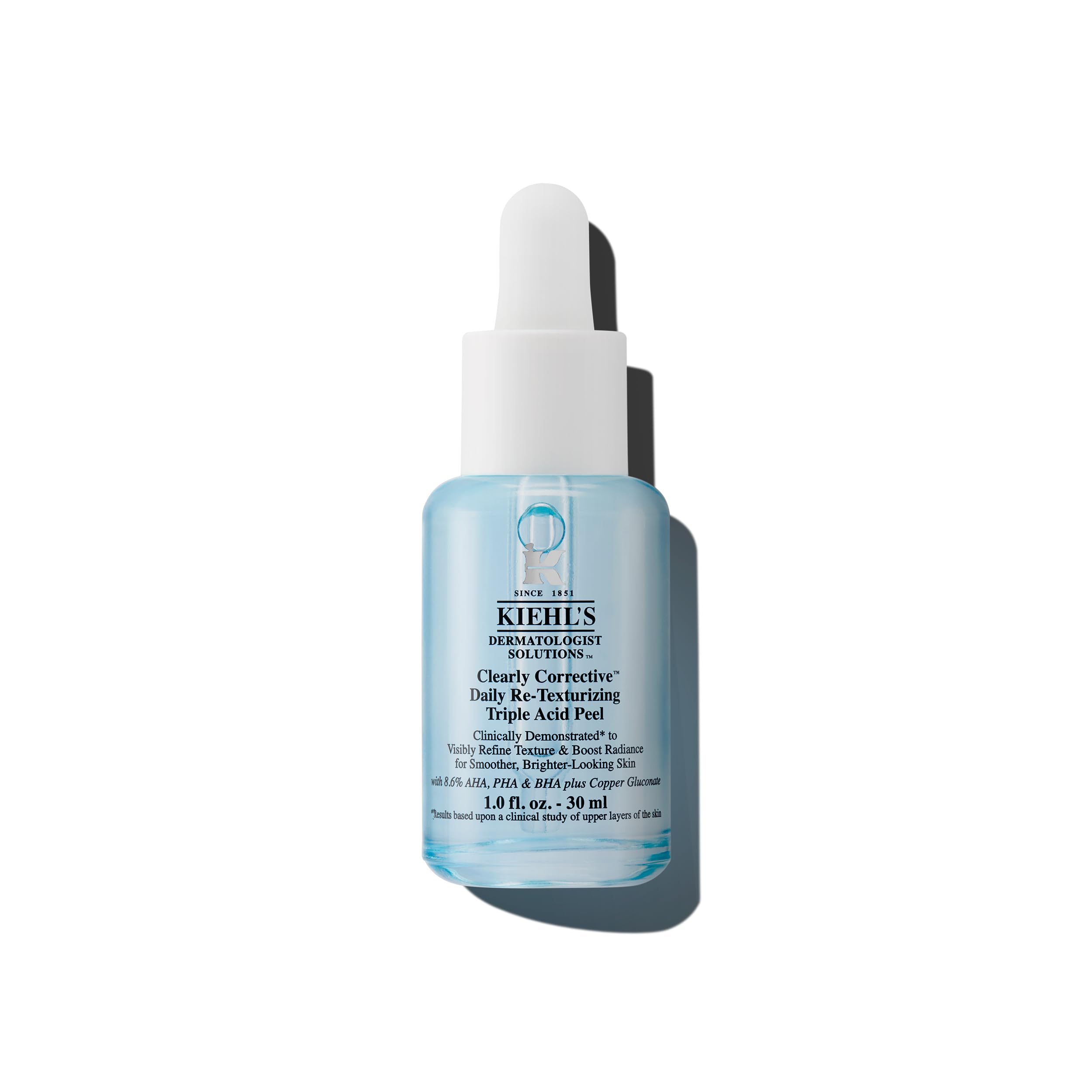 Kiehl's Clearly Corrective Daily Re-Texturizing Triple Acid Peel Serum, Gentle Exfoliating Facial Peel, Smoothes Texture, Primes