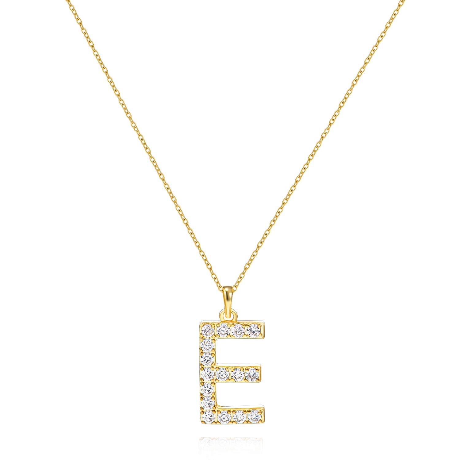 Tarsus E Initial Letter 14K Gold Plated Alphabet Pendant Necklace Monogram charm cubic zirconia Jewelry Gifts for Women Teen