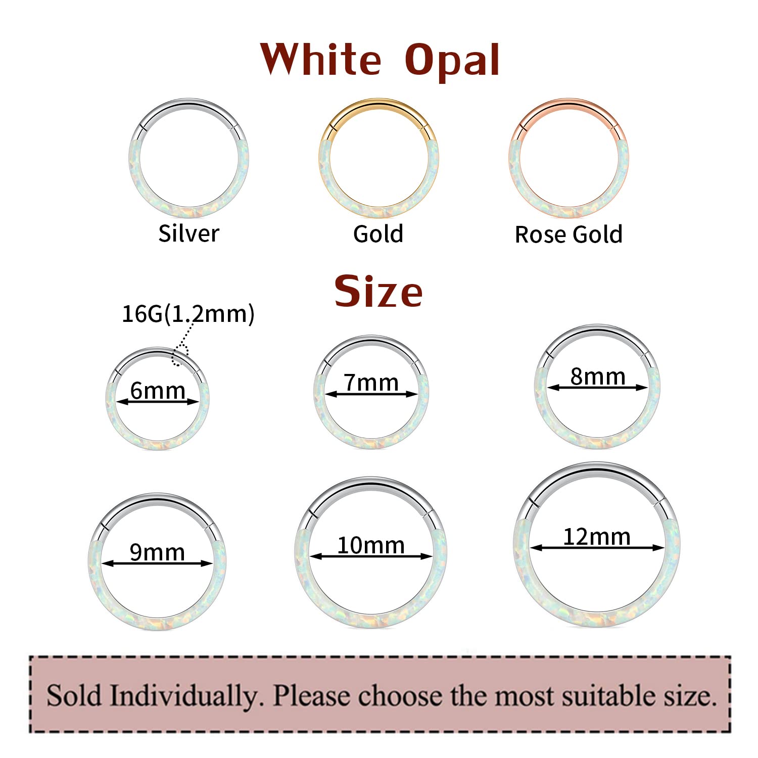 316L Gold Septum Jewelry 16G White Opal Septum Rings Daith Jewelry Conch Piercing Jewelry Seamless Higend Segment Nose Hoops Sep