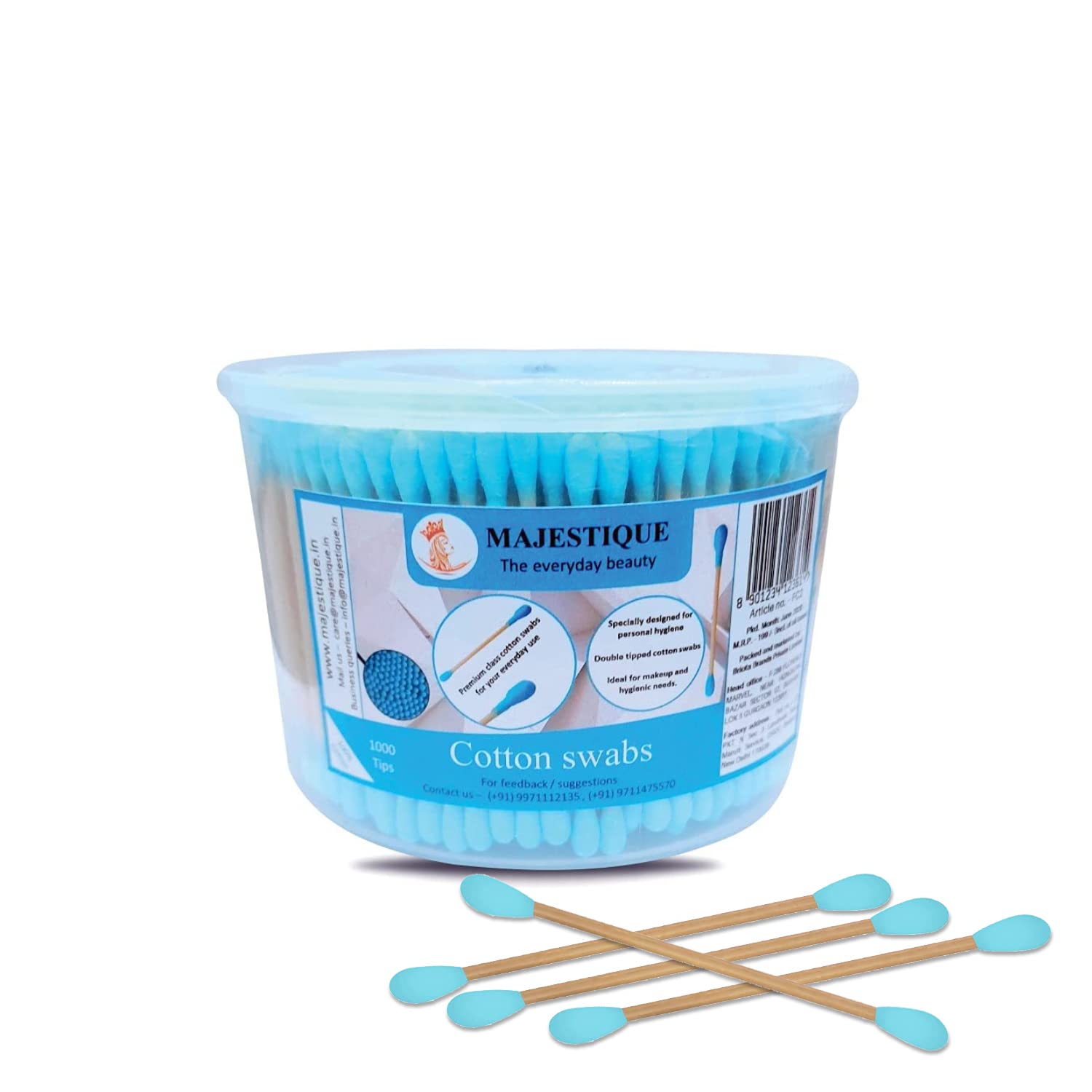 Majestique 500Pcs Round Heads, Ear Cleaner Buds 100% Biodegradable & EnvironmentFriendly Cotton Swab Stick MultiFunctional Too