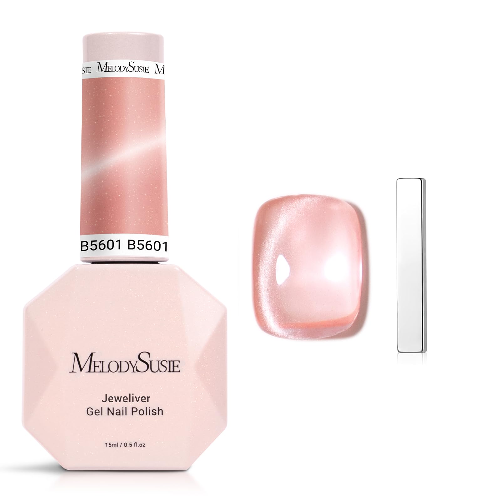 MelodySusie Glass Cat Eye Gel Nail Polish, Blush Pink Glitter Holographic Magnetic Nail Polish with Magnet, 0.5 Fl Oz UV Nail Po