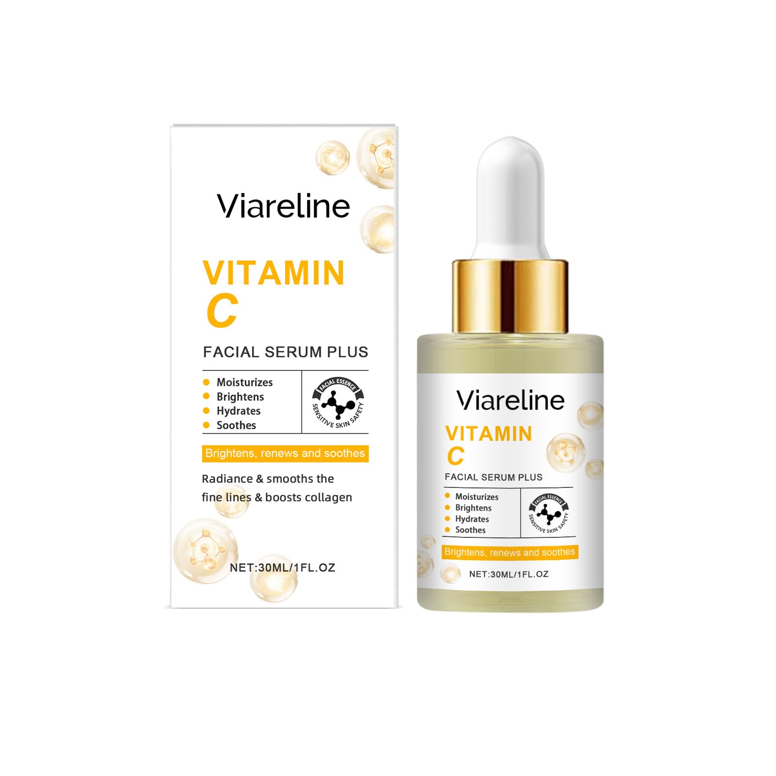 Viareline Vitamin C Face Serum  Brightening & Moisturizing, AntiAging, FastAbsorbing, NonGreasy Facial Serum, 1 fl oz