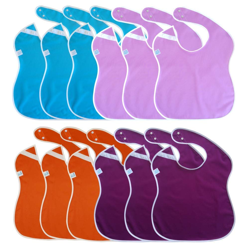 Toppy Toddler Large Waterproof Baby Bibs, Snap Buttons, Bib Easily Wipes Clean, Girls Gift Set 12-Pack (18-48 Months)