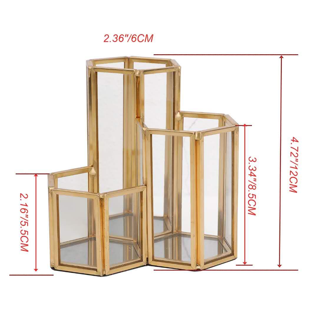 K COOL Decorative Makeup Brush Holder Pen Pencil Holder for Desk Organizer Gold Glass Cosmetic Display Cases Pot for Women Girls
