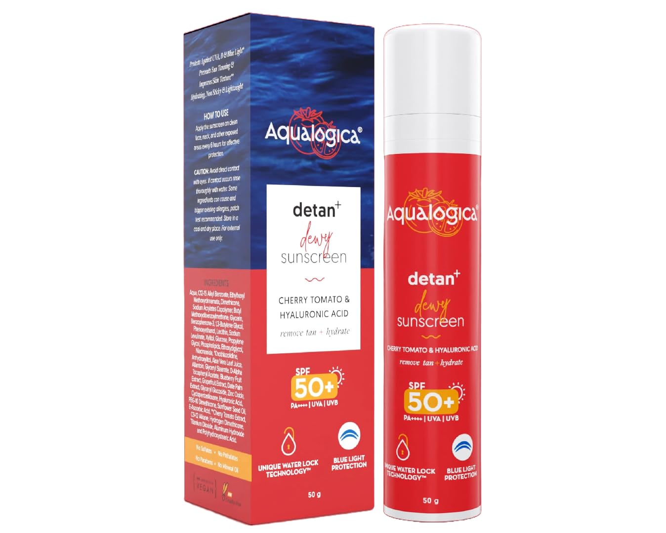 Aqualogica Detan+ Dewy Face Sunscreen with SPF 50+ & PA++++ | Blue Light Protection & No White Cast | Fights Sun Damage with Che
