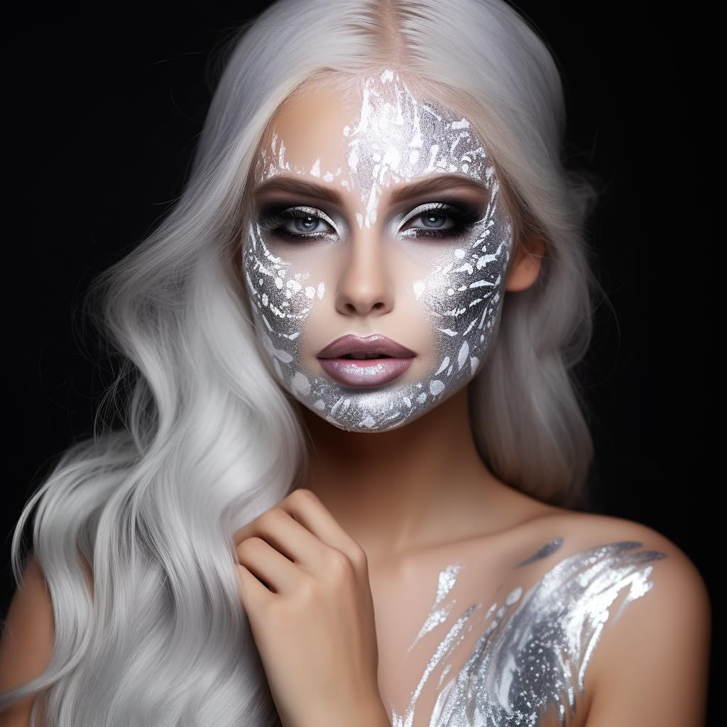Ccbeauty Metallic Silver Face Paint Stick, Cream Blendable Full Body Paint Sticks,Sweatproof Hypoallergenic Waterproof Eye Black