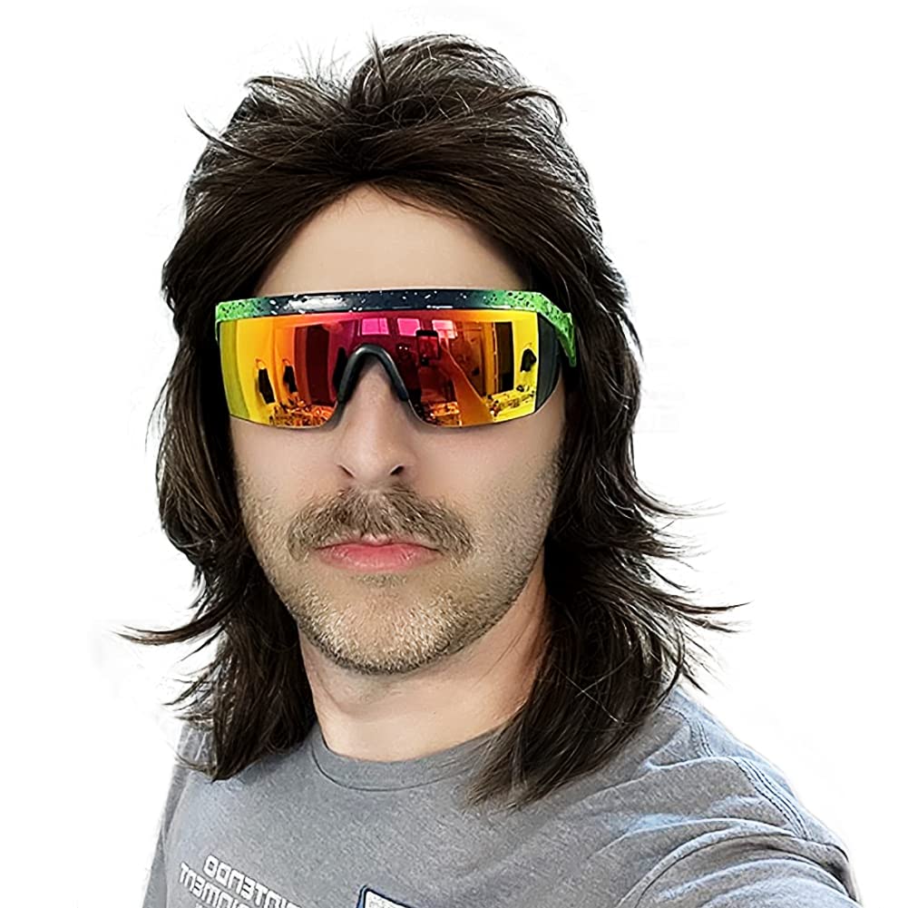 Traqur Mullet Wigs for Men Joe Dirt Emo Wig 70s 80s and 90s Costumes Fancy Party Accessory Cosplay Wig Halloween Man x (Black)