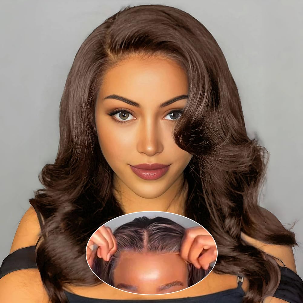 Wavymy Chocolate Brown Wear and Go Glueless Wigs Human Hair Pre Cut Pre Plucked Body Wavy HD Lace Closure Wigs Human Hair Upgrad