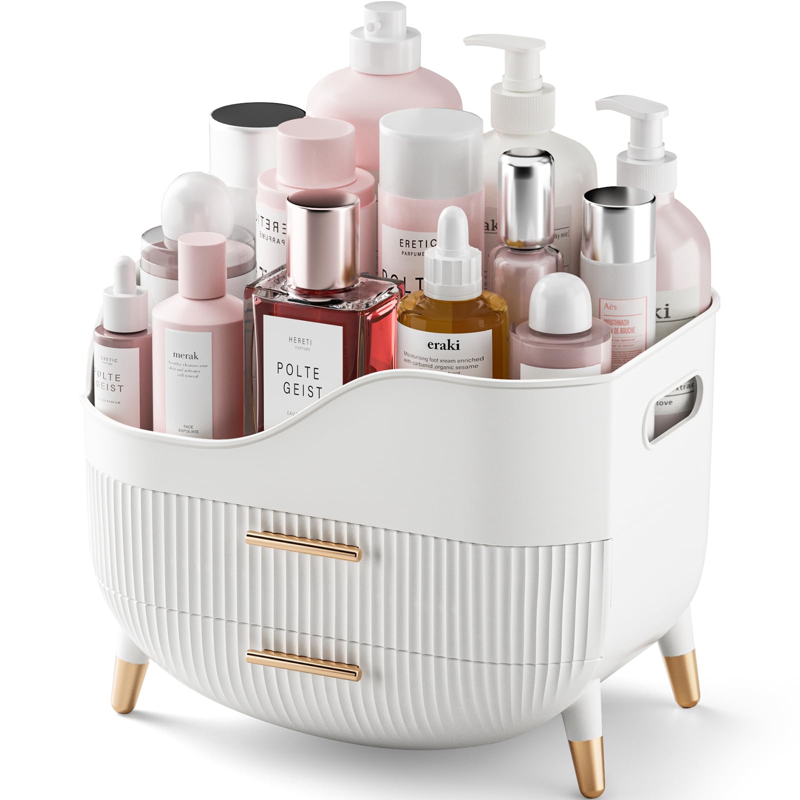 Pajiriona Makeup Organizer With Drawers,Skincare Organizer For Vanity,Storage Box With Handle,Large Cosmetic Display Case For Dr