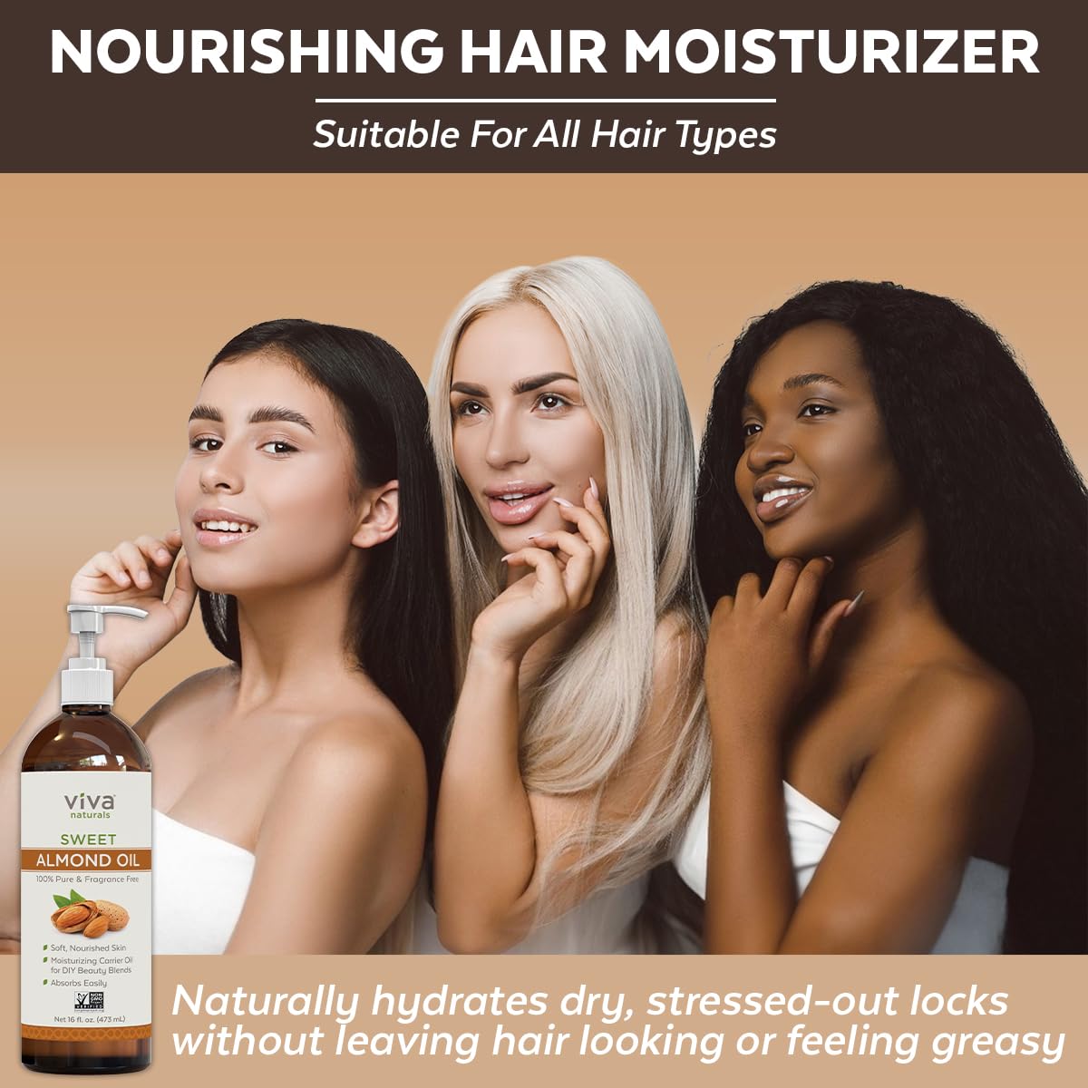 Sweet Almond Oil for Skin - Body Oil, Hair Moisturizer and Relaxing Massage and Oil, Carrier Oil for Essential Oils Mixing, Non-