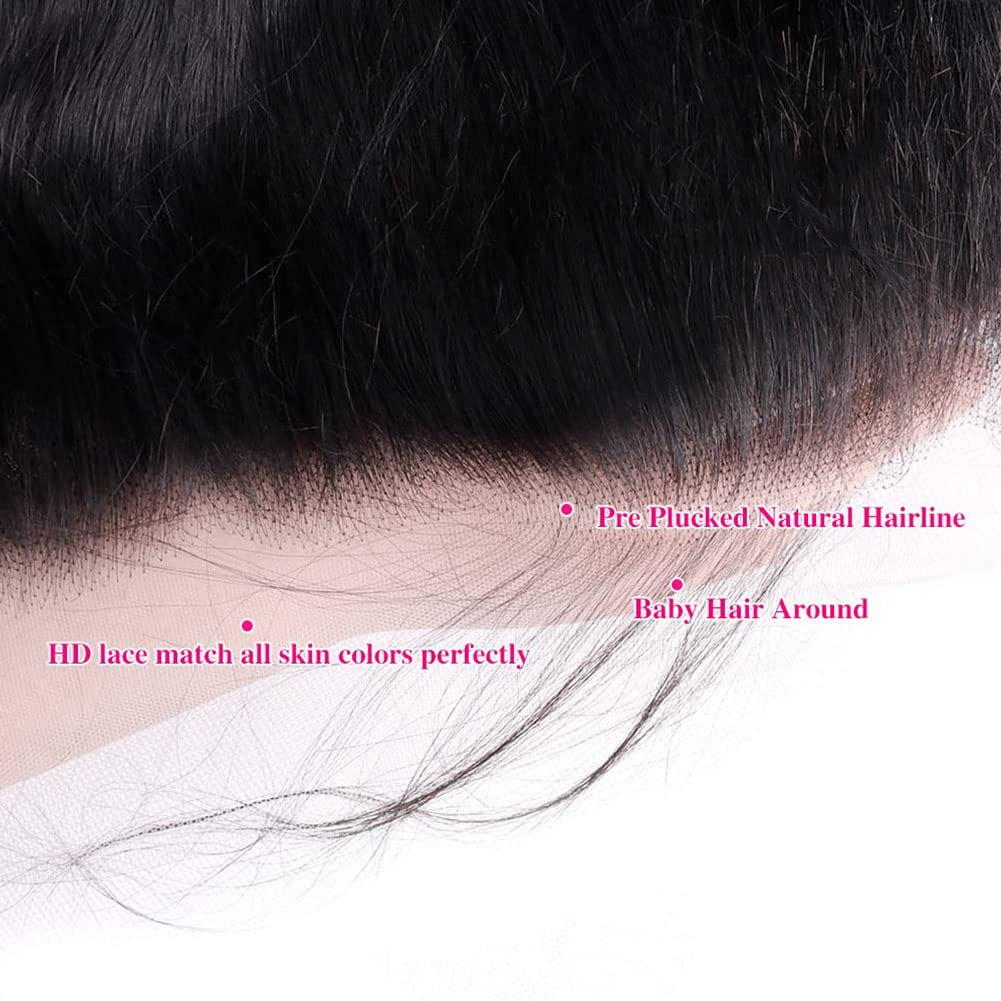 16 Inch 13x4 HD Lace Frontal Closure 100% Brazilian Virgin Human Hair Body Wave Ear to Ear Transparent Lace Frontal Pre Plucked