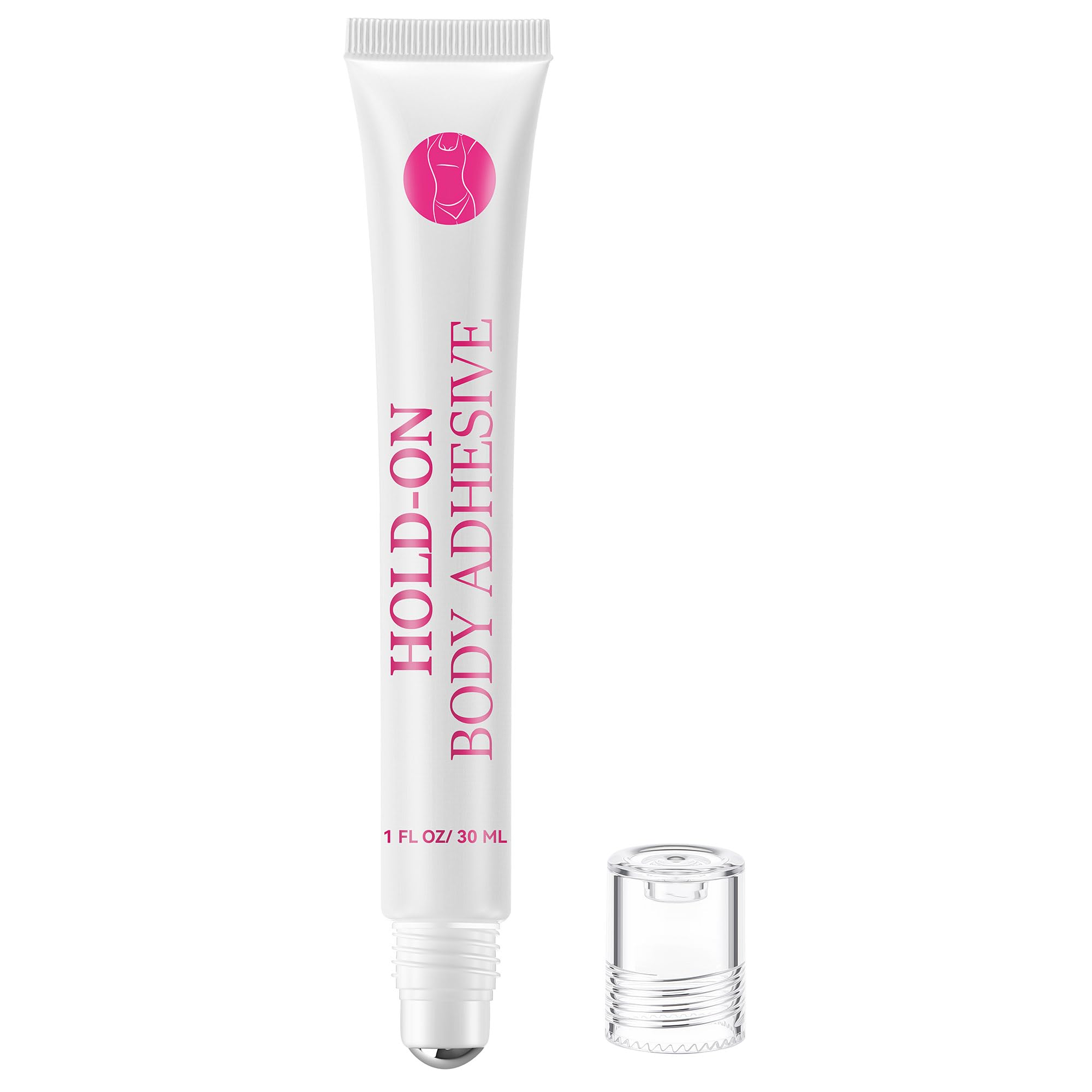 Geiserailie 1 Pcs Roll On Body Adhesive with Metal Tip Roller Ball, 1oz Sweat Resistant Stay On Body Adhesive, Clear & Non Toxic
