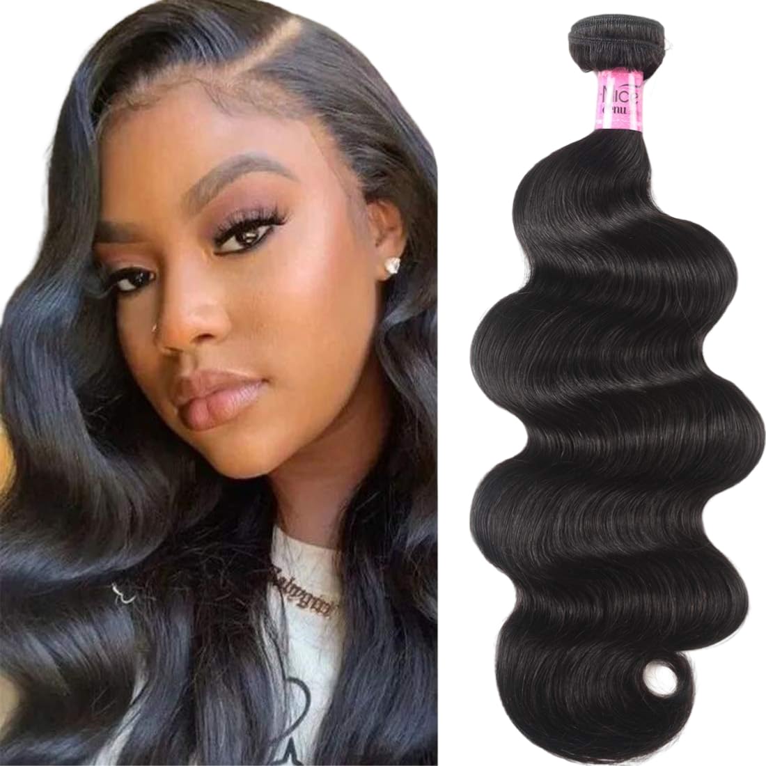 UNice Hair Brazilian Body Wave Human Hair 1 Bundle 26 inch 100% Unprocessed Virgin Human Hair Weave Extensions Natural Black Col