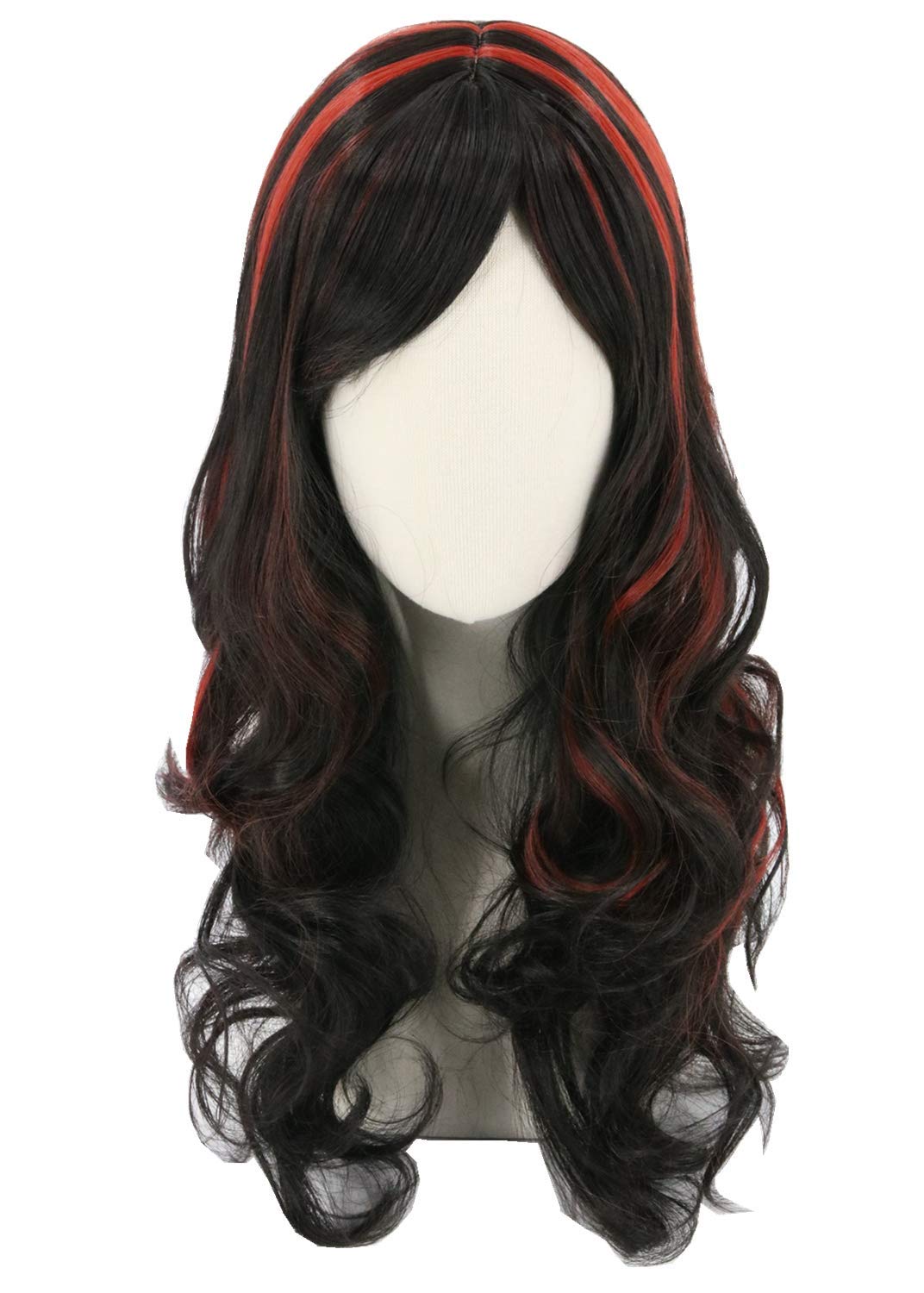 Topcosplay Kids Girls Child Wig Black Mixed Red Long Curly Halloween Outfit Vampire Witch Ghost Wig