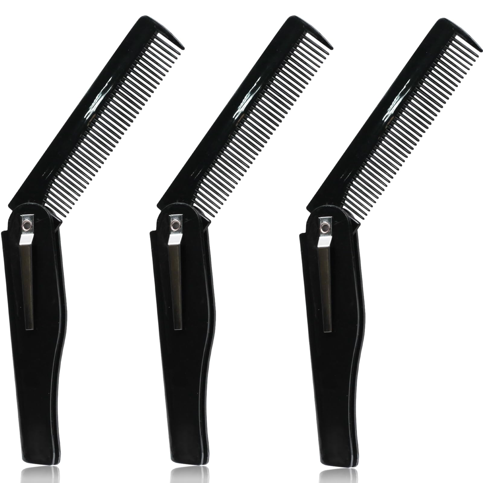 Black Folding Comb for Hair & Beard Grooming, Portable Pocket Comb for Men & Women